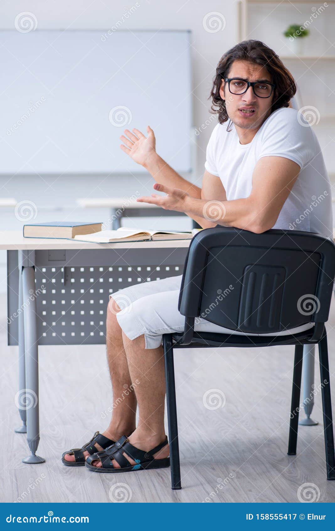 Young Male Student in Front of Whiteboard Stock Image Image of