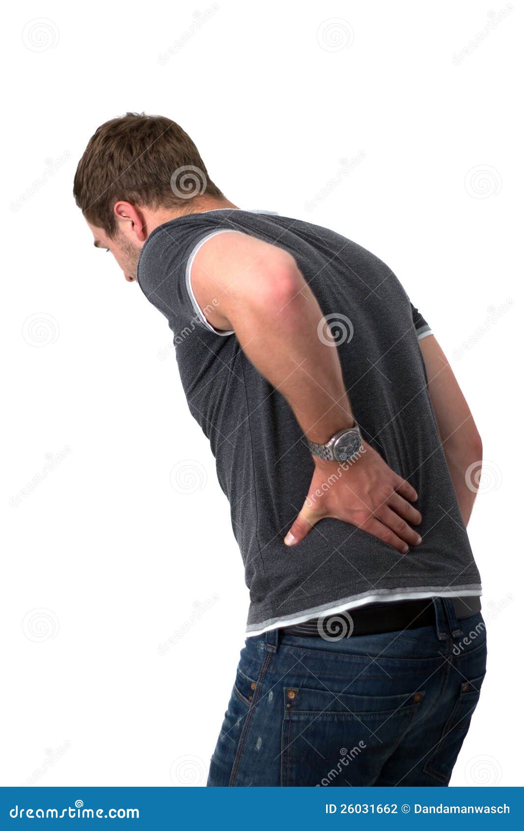 Young Man with back pain stock photo. Image of backbone - 26031662