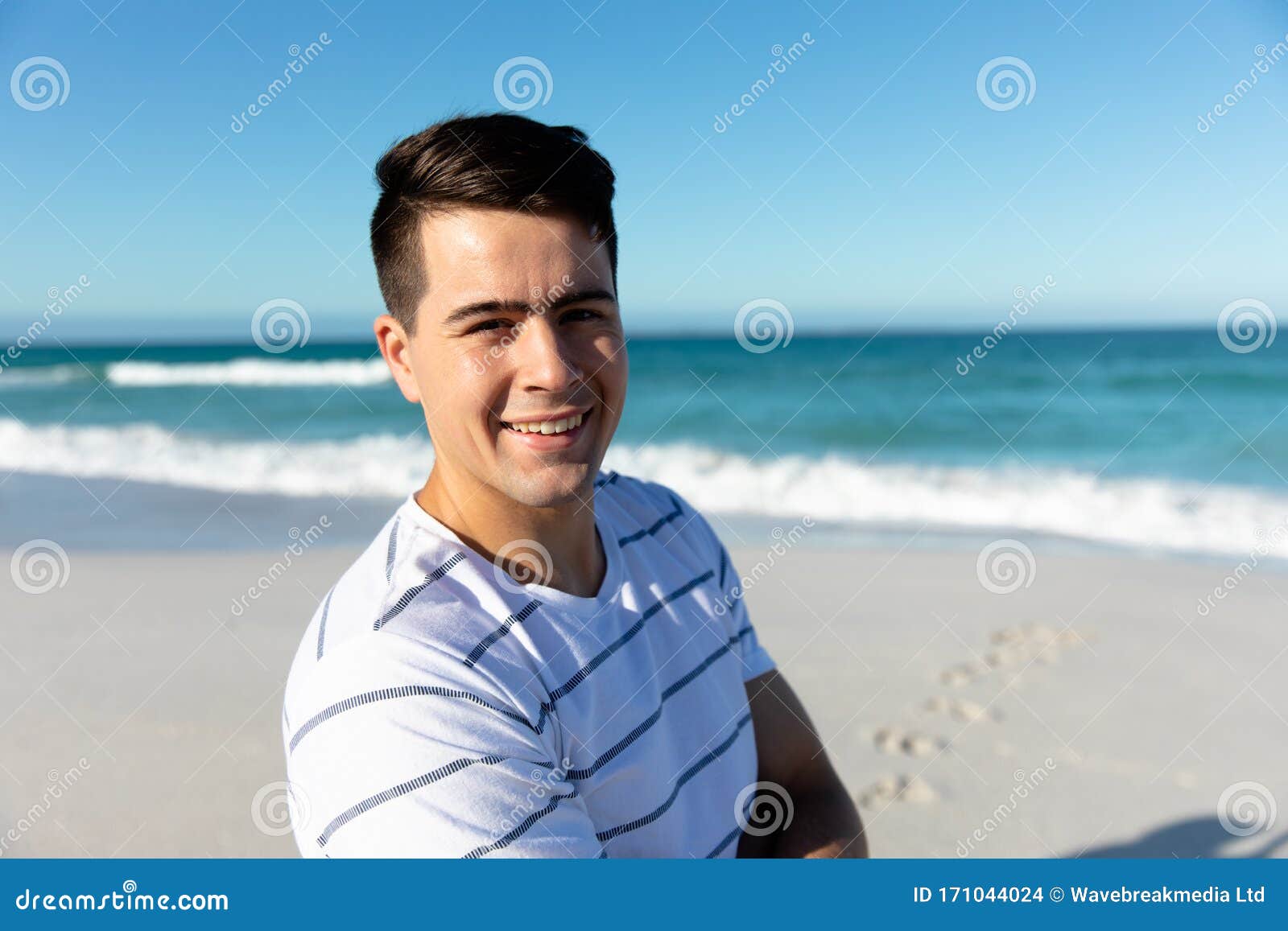 Young Man at Beach Looking Happy Stock Photo - Image of health ...