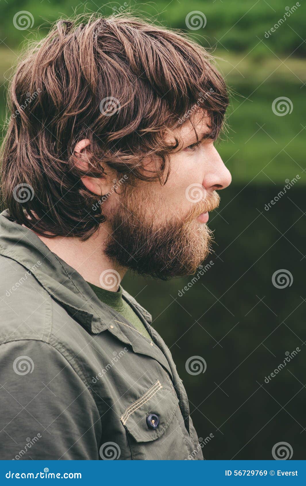 Man with Long Curly Black Hair and Beard  Free Stock Photo
