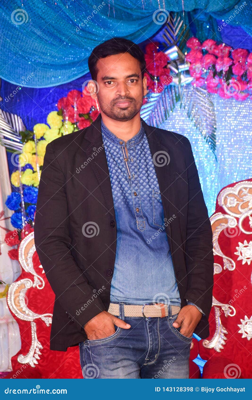 Young Man in Black Blazer and Jeans Stock Photo - Image of reception ...