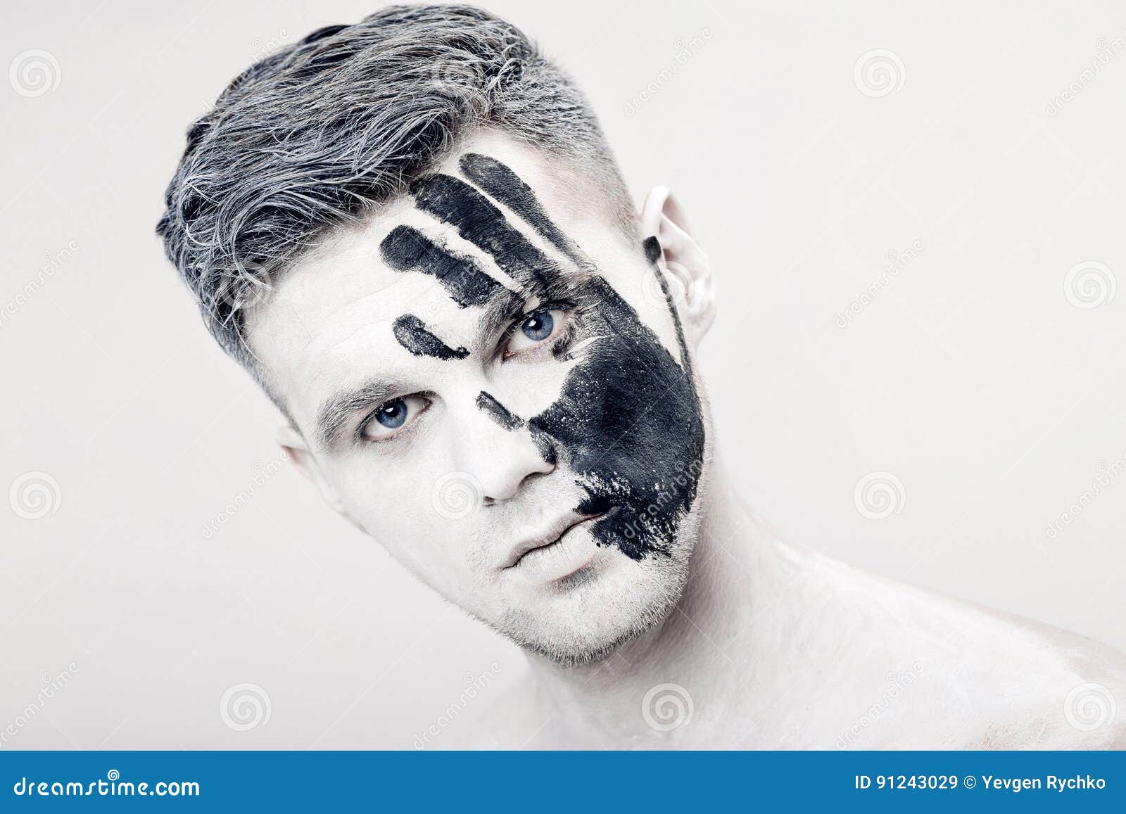 Portrait Of Young Man With White Face Paint. Professional Fashion Makeup.  Fantasy Art Makeup Stock Photo, Picture and Royalty Free Image. Image  77050771.