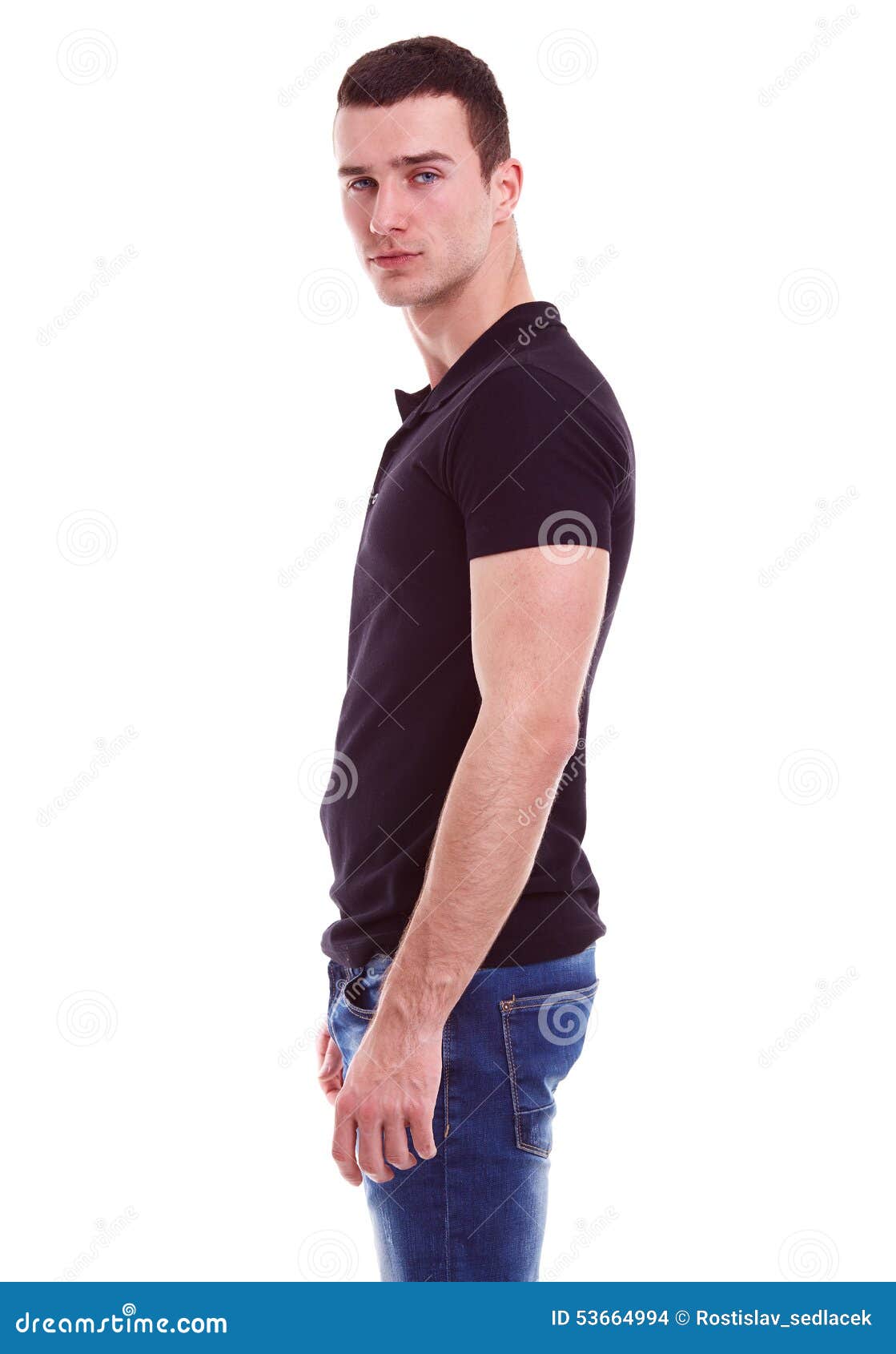 Young Man in a Black Polo Shirt Stock Photo - Image of successful ...