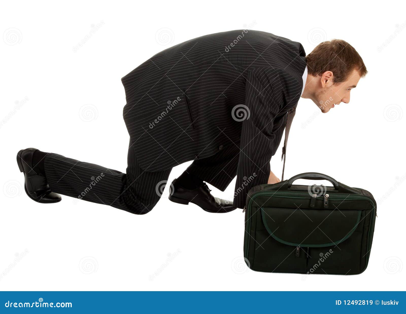 Young Man In A Black Suit And Carrying A Bag Stock Image Image of employment, happiness 12492819