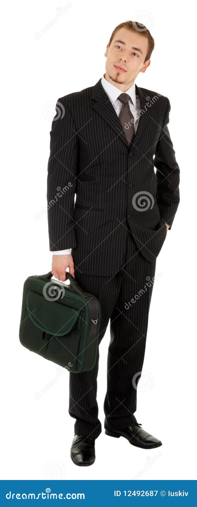 Young Man In A Black Suit And Carrying A Bag In Hi Stock Image Image of employment, style