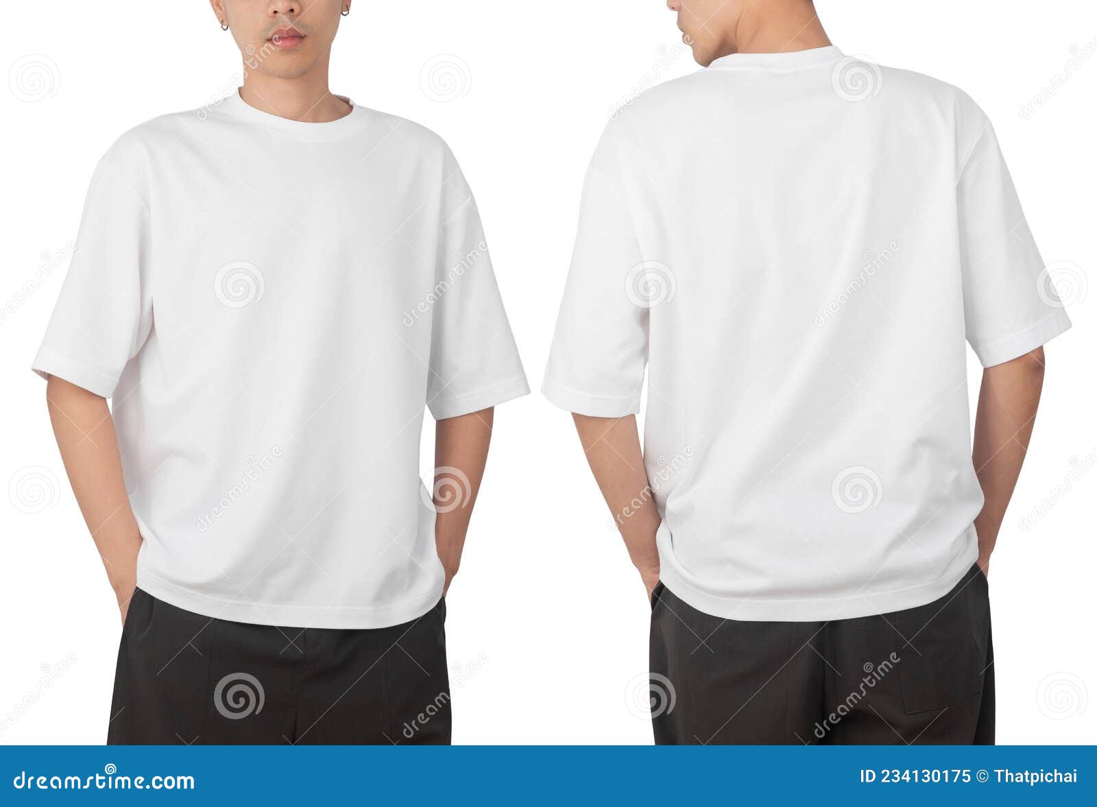 Young Man In Blank Oversize T-Shirt Mockup Front And Back Used As Design  Template, Isolated On White Background With Clipping Path Stock Image -  Image Of Design, Back: 234130175