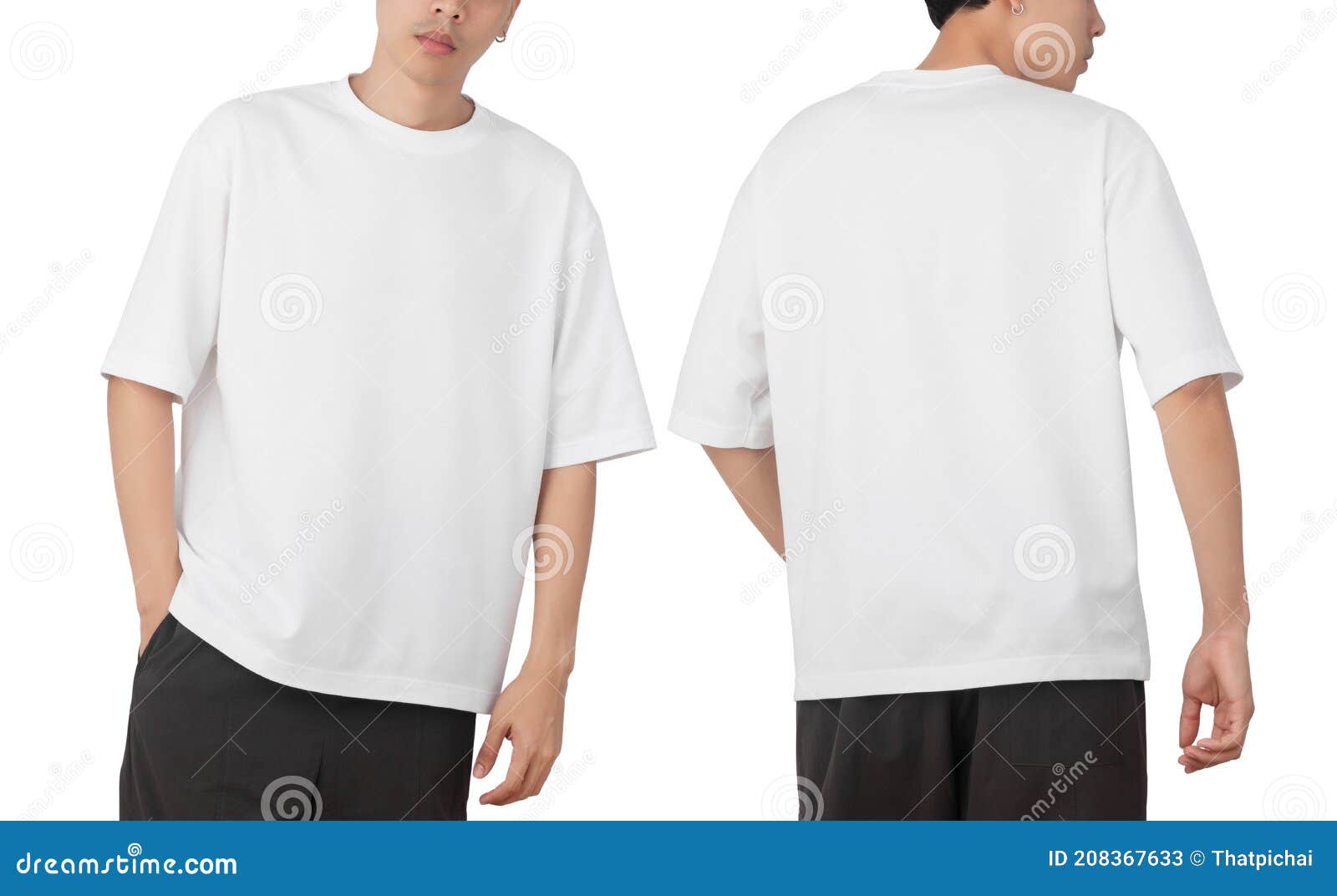 Young Man in Blank Oversize T-shirt Mockup Front and Back Used As Design Template, on White Background Stock Image - of path, retail: 208367633