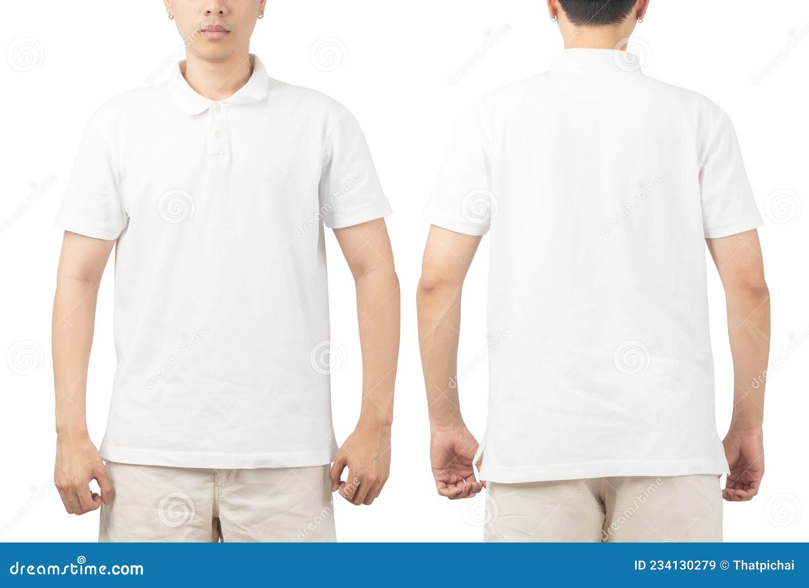 Young Man in Blank Polo T-shirt Mockup Front and Back Used As Design ...