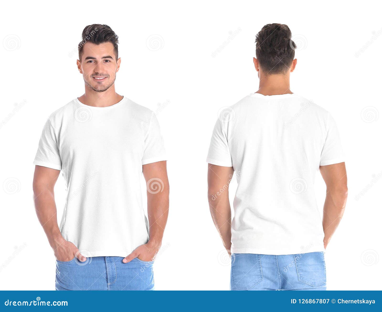 Young Man in Blank T-shirt on White Background Stock Image - Image of ...