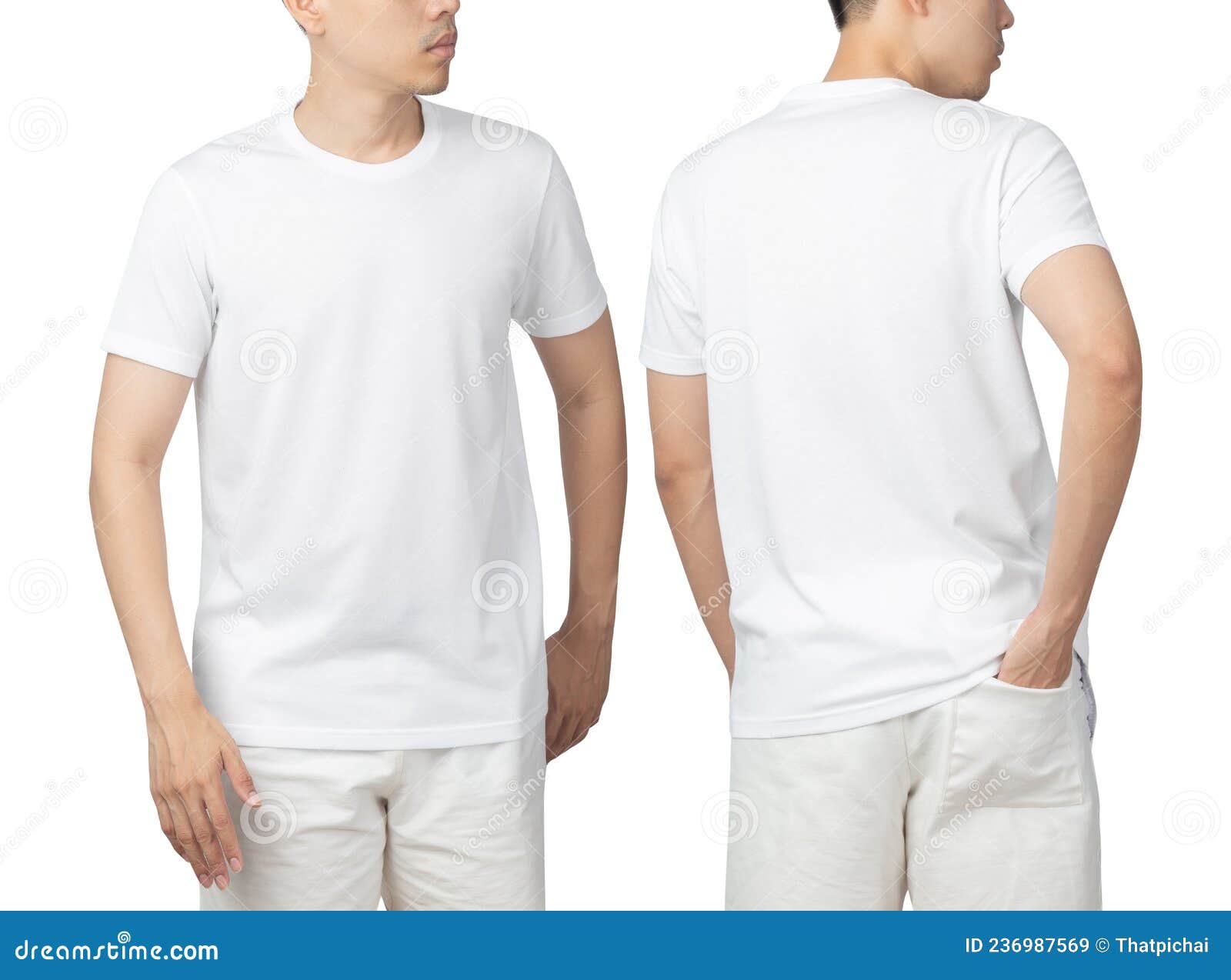 Young Man in Blank White T-shirt Mockup Front and Back Used As Design ...