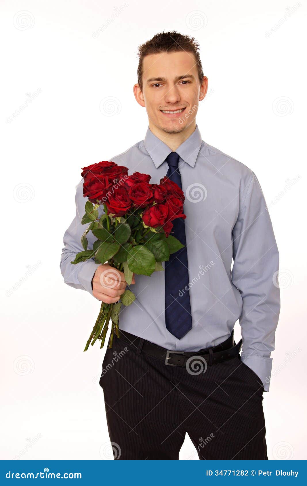 Young Man with Bouquet Roses Stock Photo - Image of businessman, aroma ...