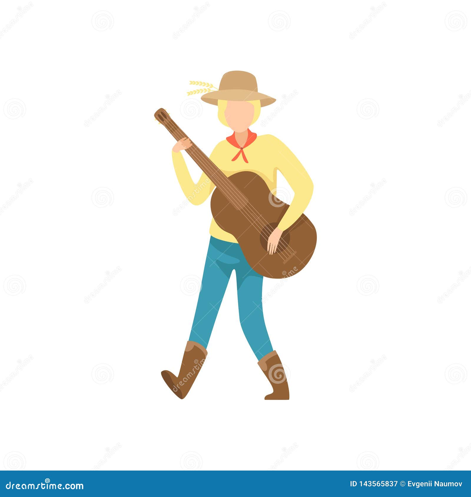 Young Man in Bright Costume and Cowboy Hat Playing Guitar at Folklore ...