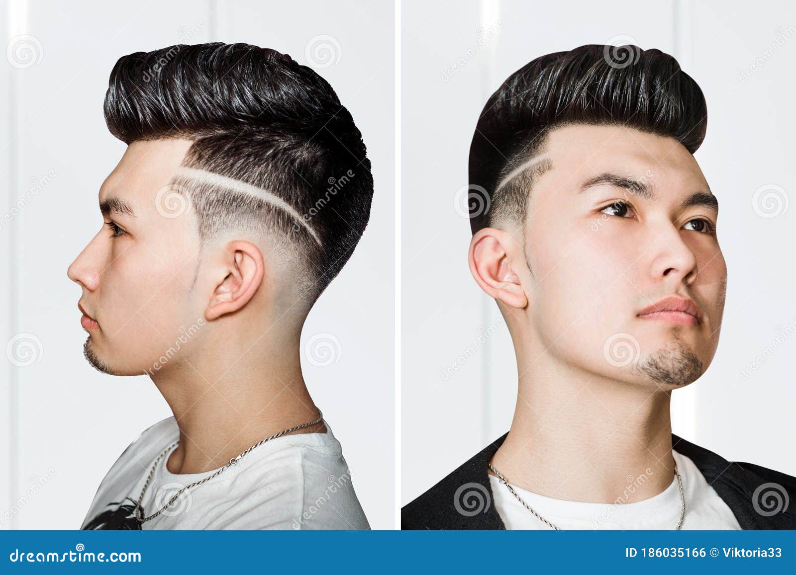 Young Man Brunette with Pompadour Volume Haircut 50s - 60s. Real Photo  Retro Hair Style for Barbershop, Side, Set Stock Photo - Image of elegant,  fashionable: 186035166