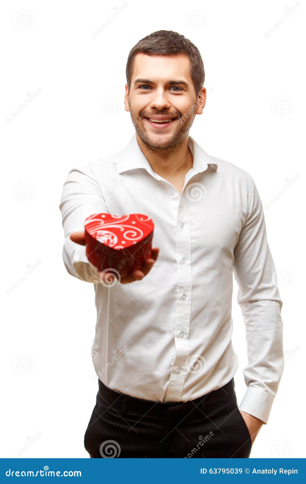 Young Man Carries Heart Shaped Box Stock Image Image Of Adorable Cute 63795039