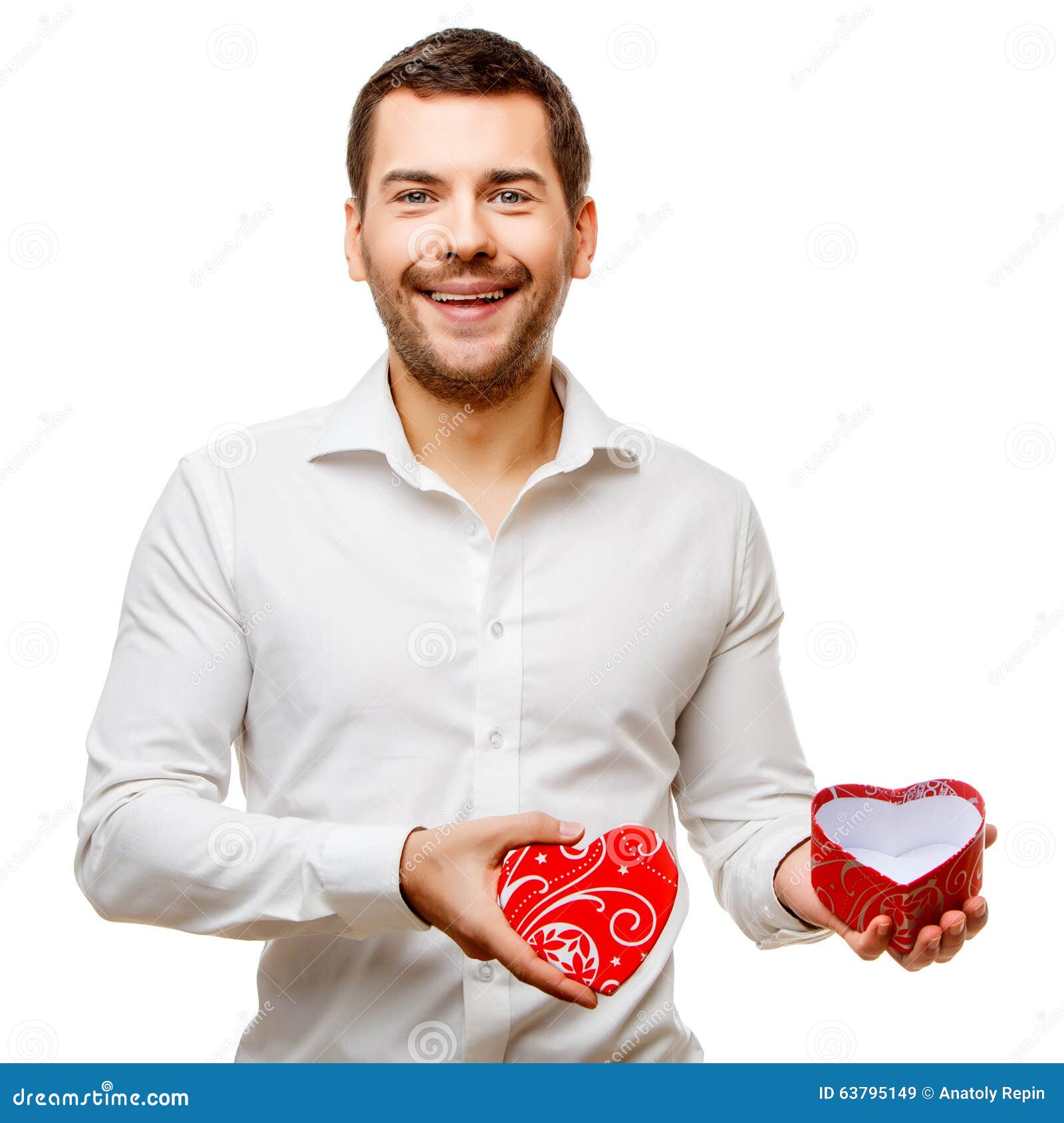 Young Man Carries Heart Shaped Box Stock Image Image Of Jacket