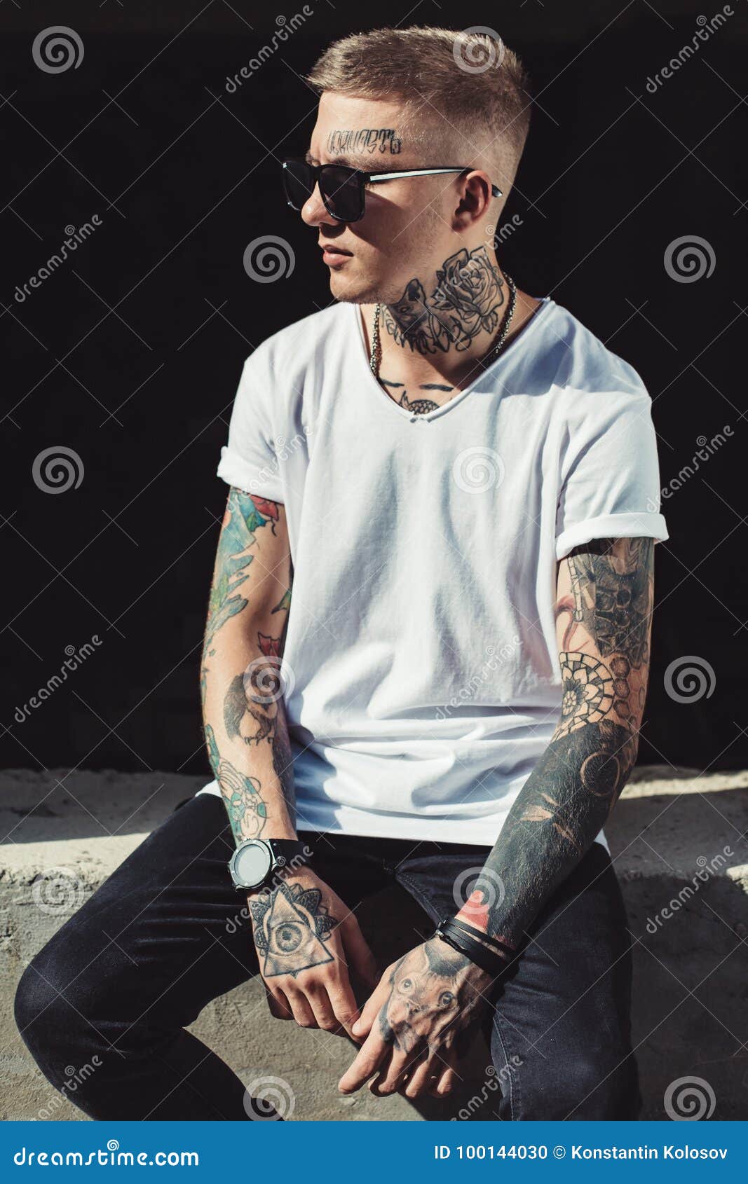Stylish Young Man with Tattoos Stock Photo - Image of generation, carefree: 100144030
