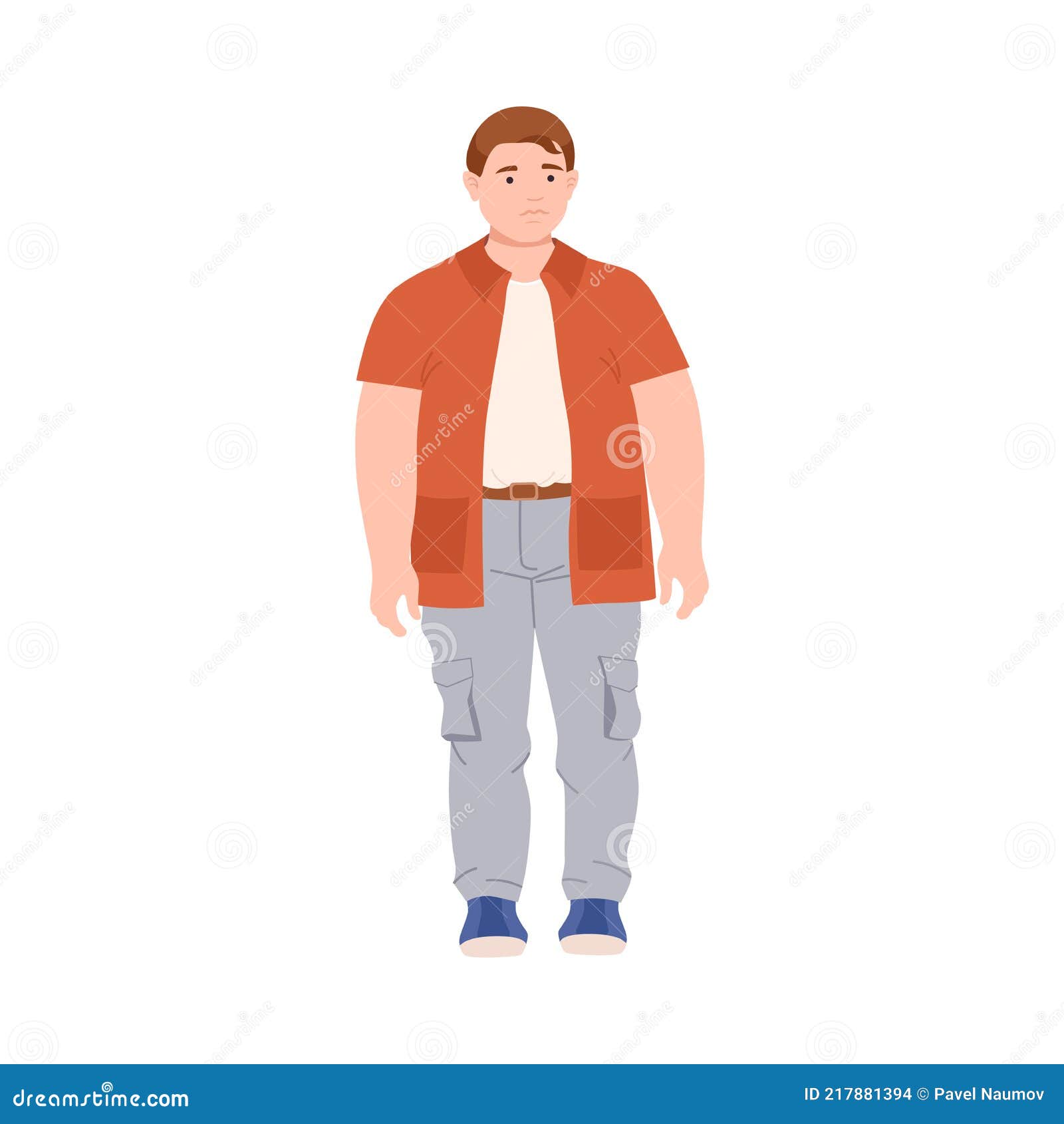 Young Man Character with Corpulent Body in Standing Pose Full Length ...