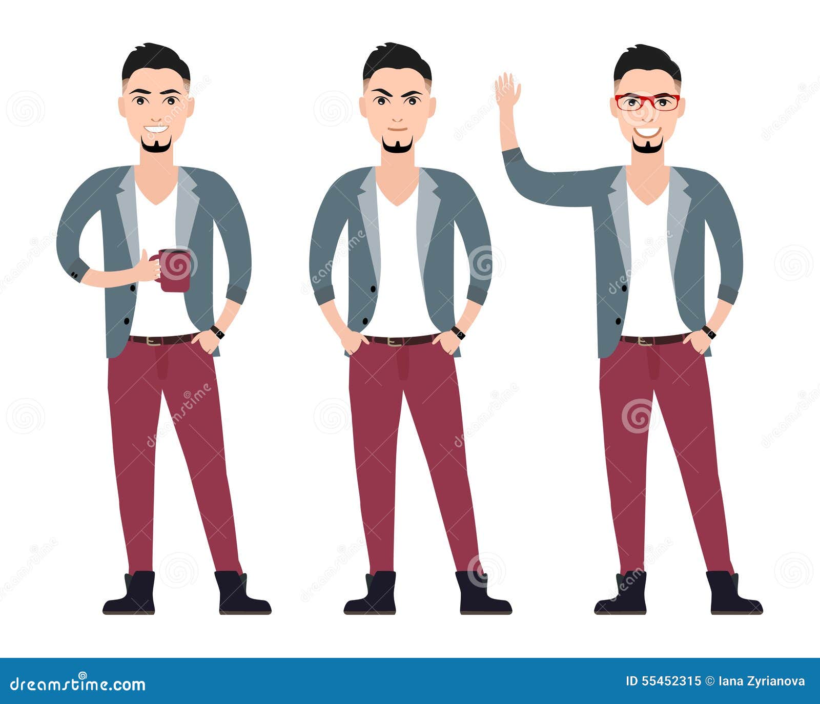 Young Man Character in a Suit Flat Set in Stock Vector - Illustration ...