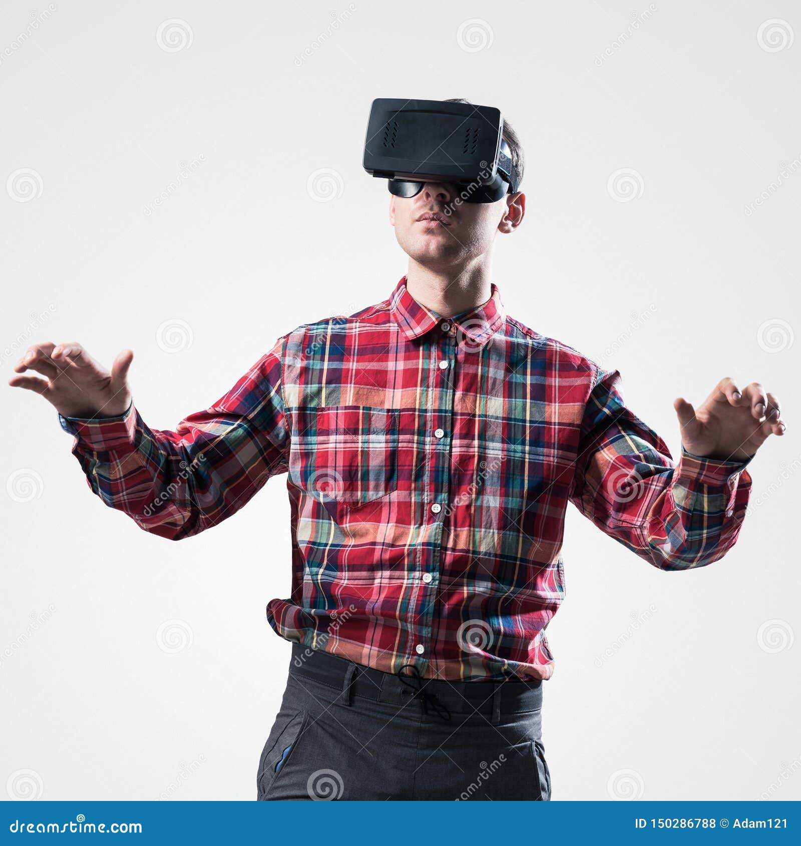 Guy in Mask Experiencing Virtual Reality As New Entertainment Device ...