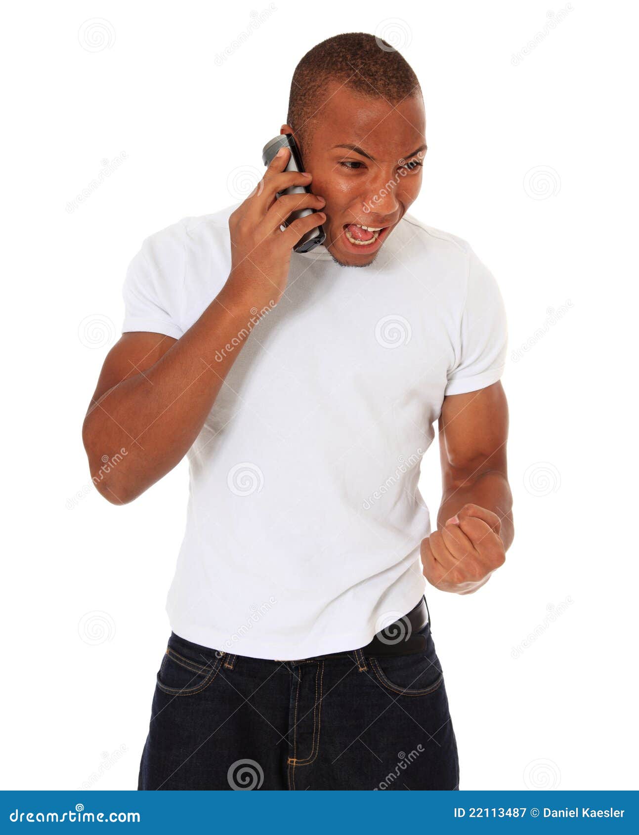 Young Man Cheers During Phone Call Stock Image Image of happy