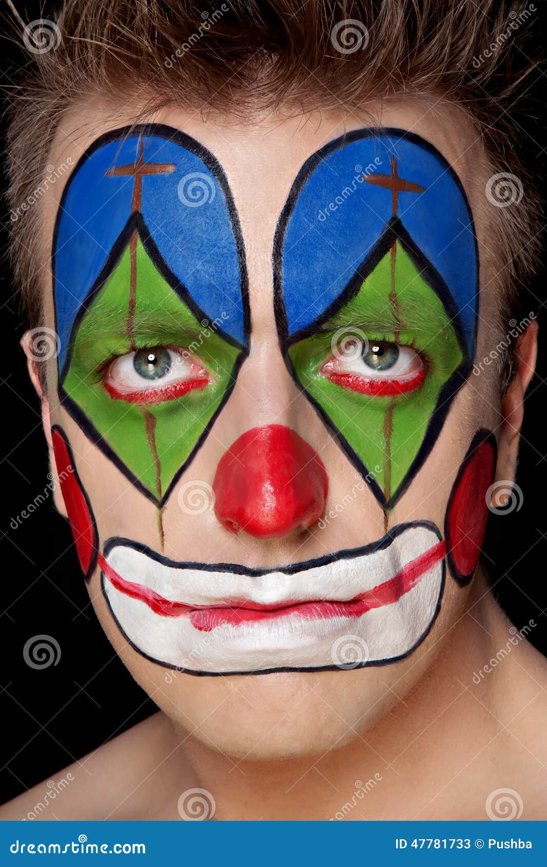 Young man in clown makeup stock image. Image of high 47781733