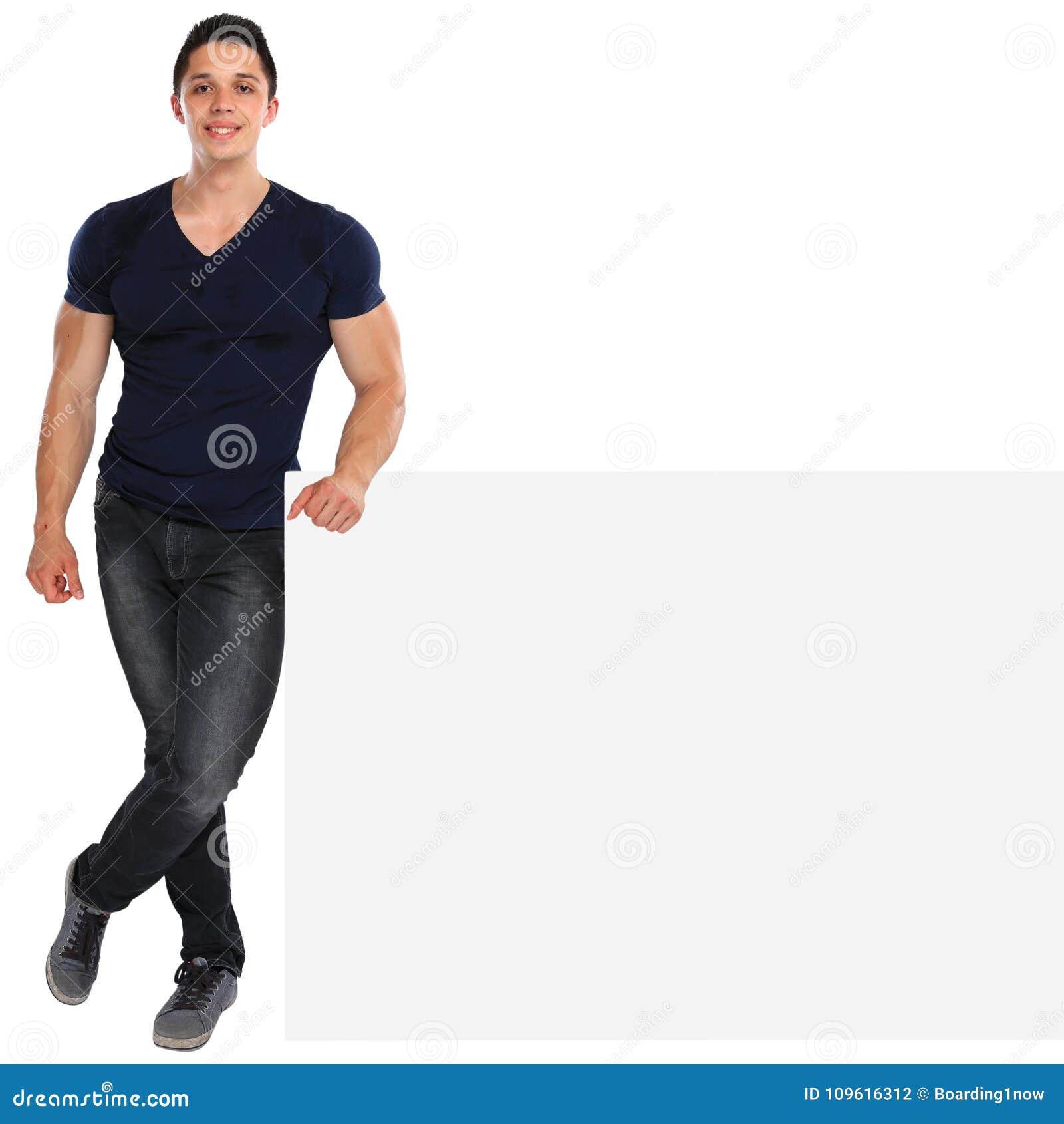 young man copyspace copy space marketing smiling empty blank sign 