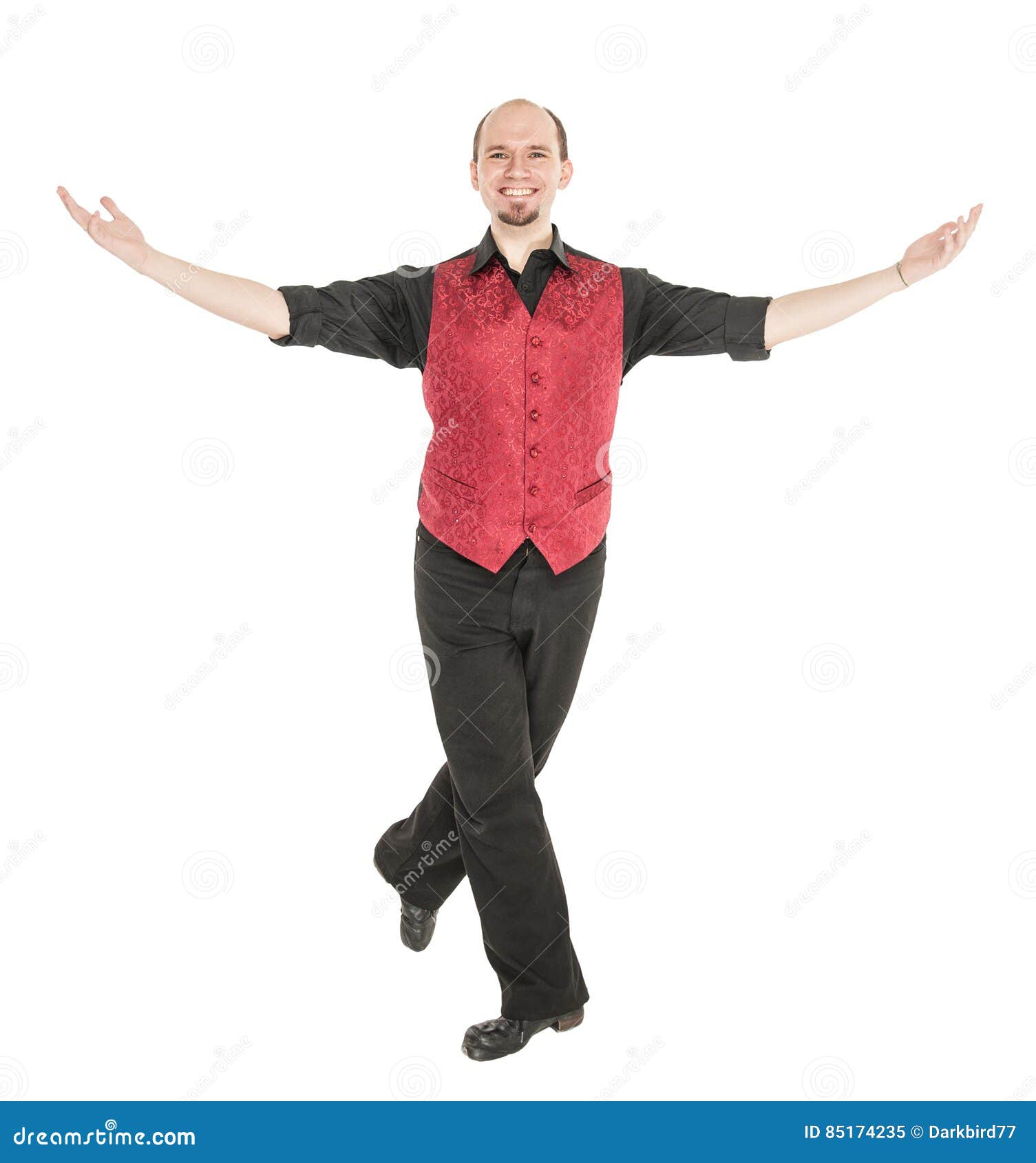 Young man in costume for irish dance isolated on white