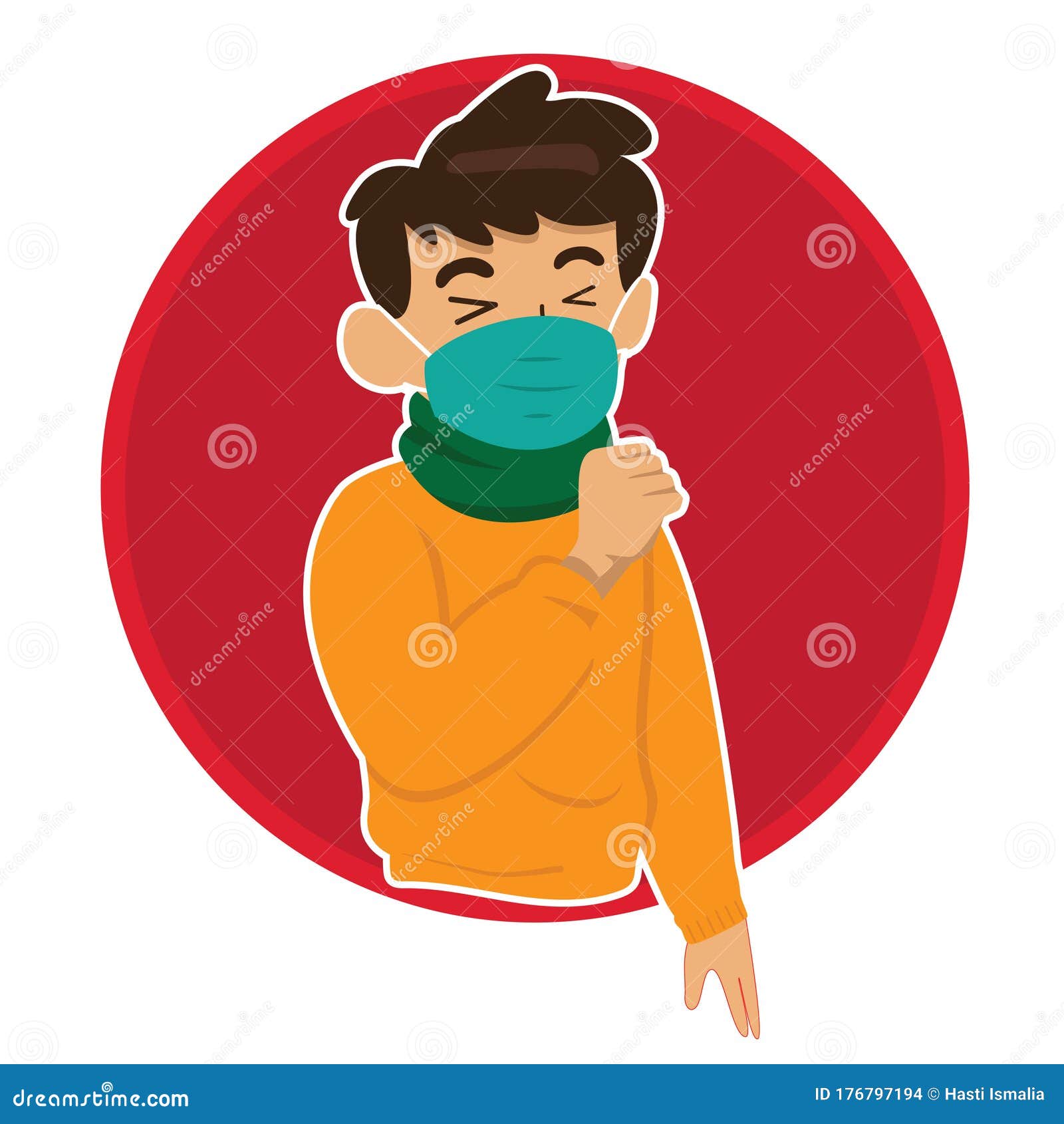 Young Boy Coughing Have Flu And Cold , Sickness Allergy Concept, Flat