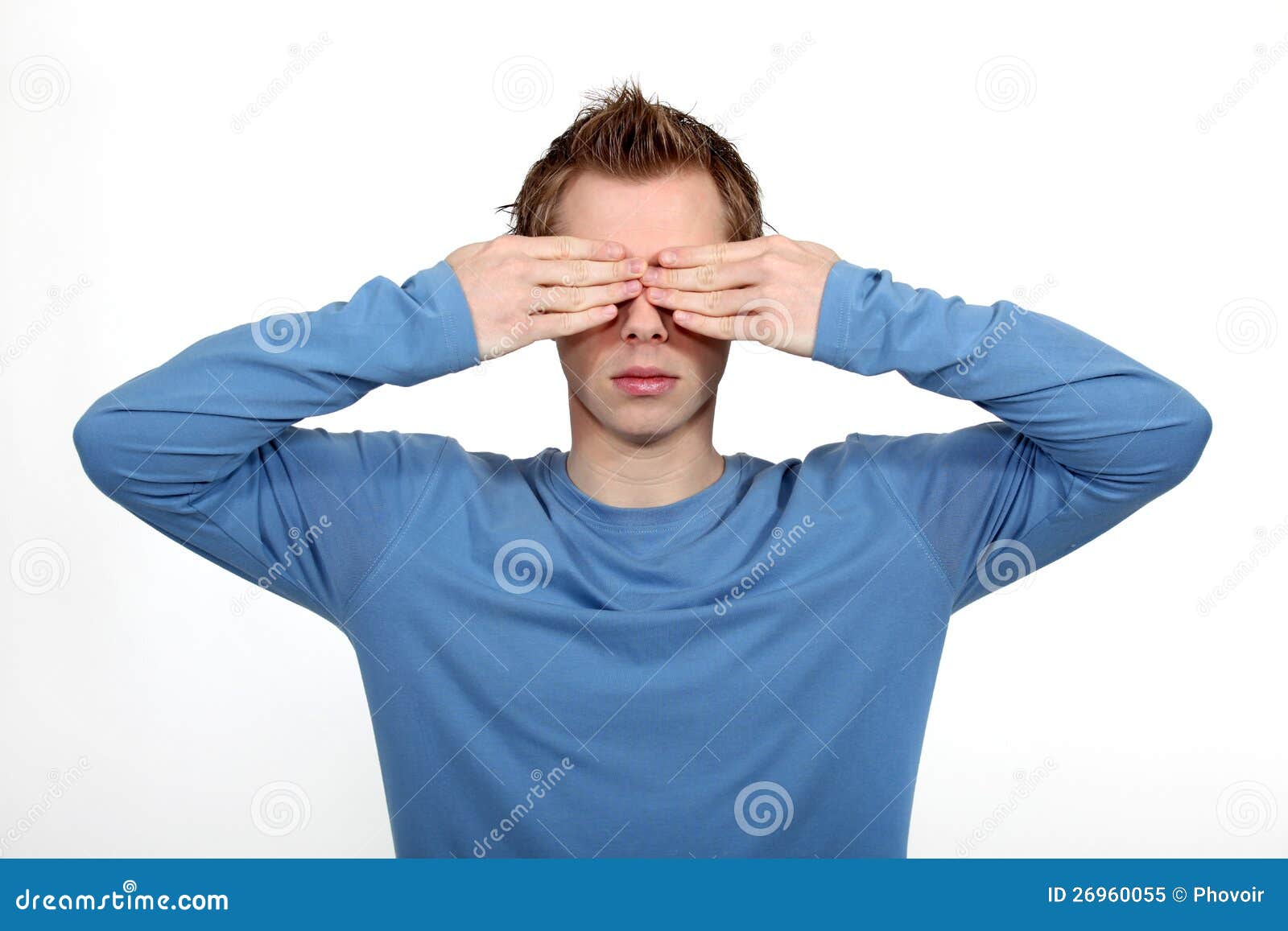 Young Man Covering His Eyes Stock Image Image of concept, blindfold