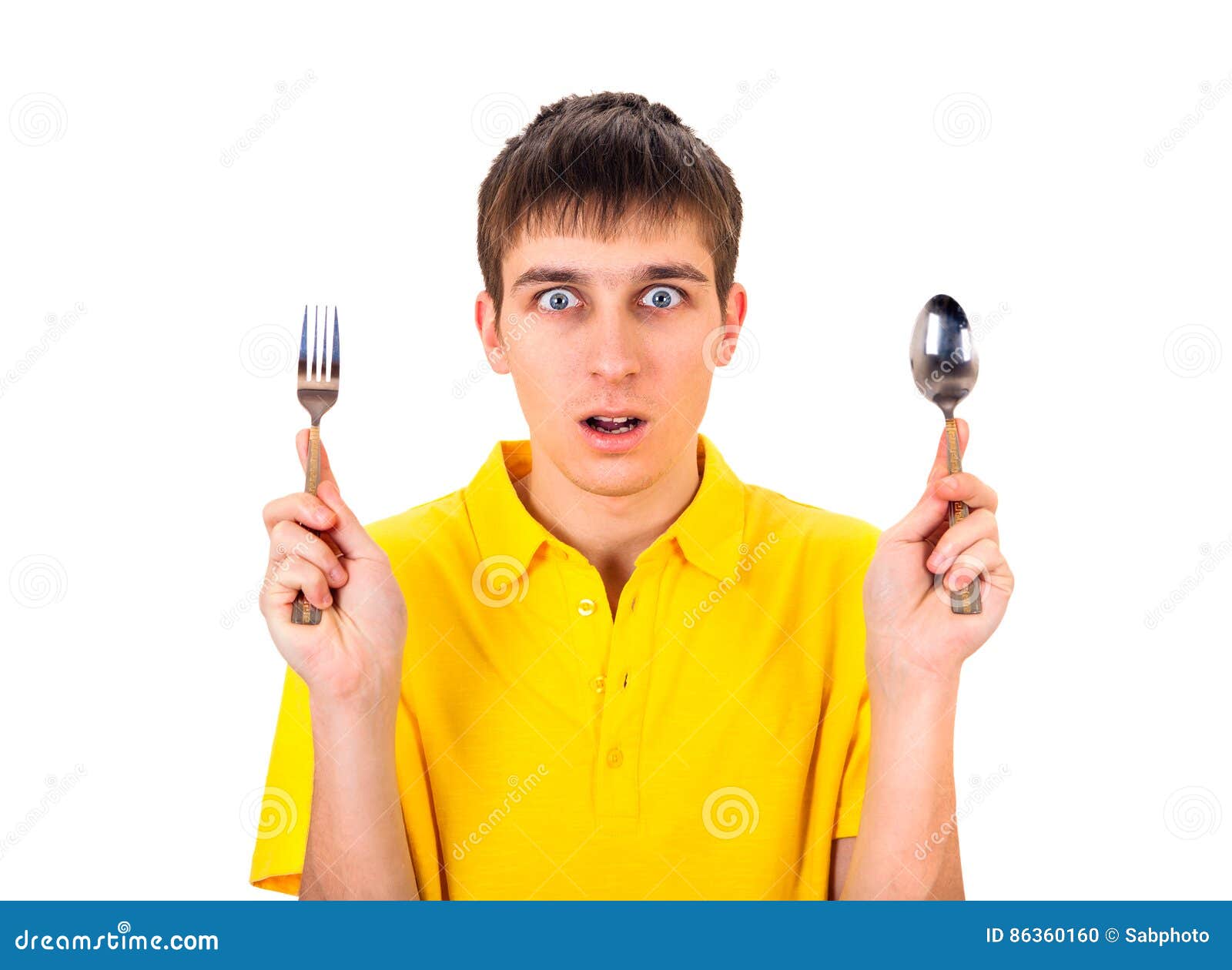 Young Man with a Cutlery stock photo. Image of shirt 86360160