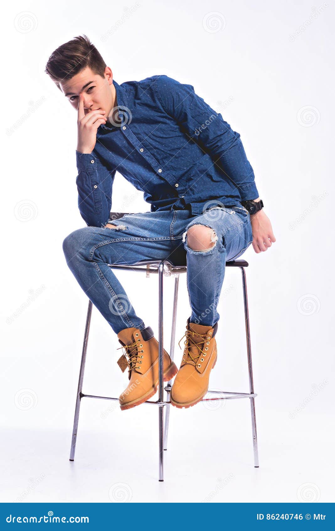 Male Model In Denim Jeans And Boots Stock Photo Image Of Clothing Accessories
