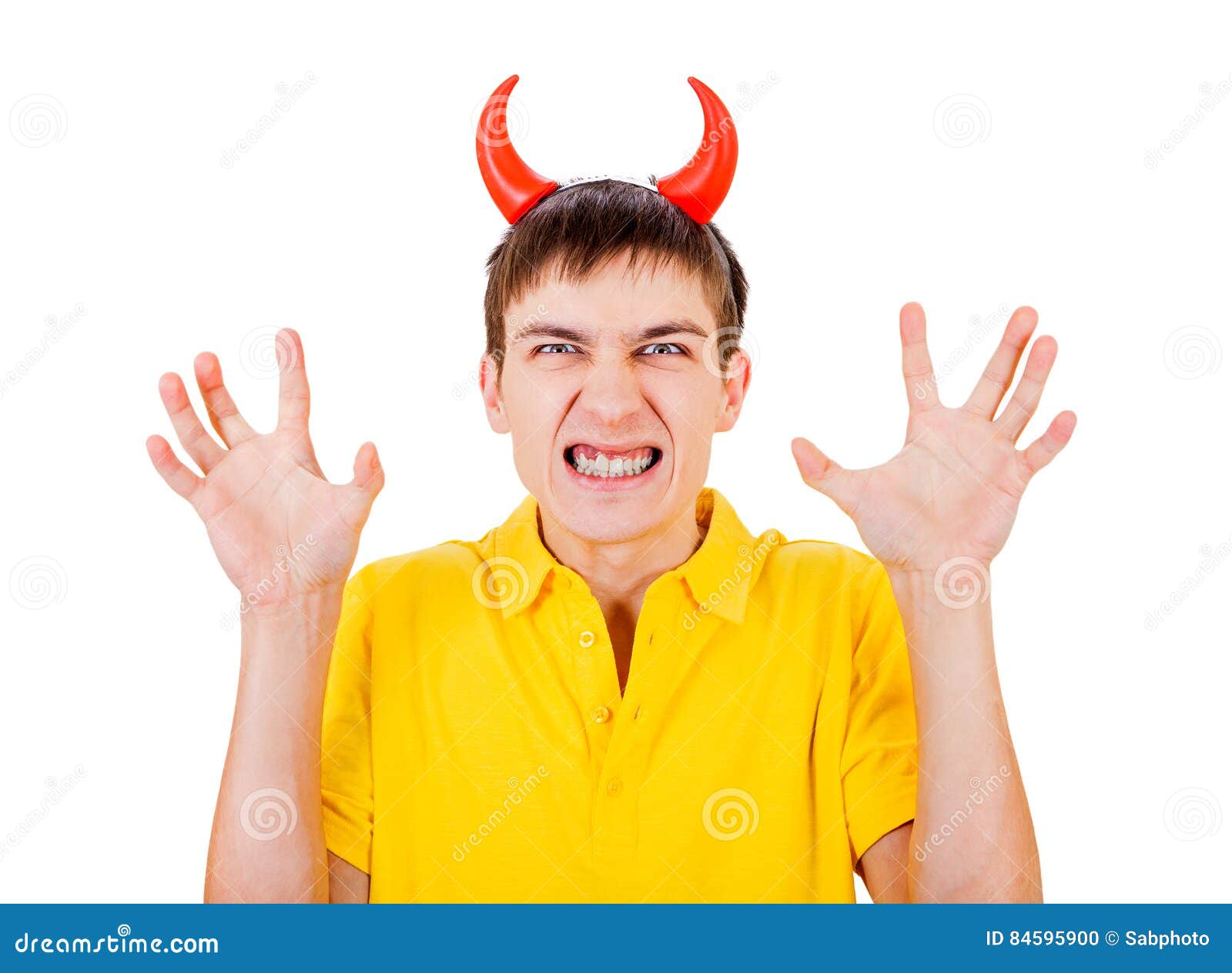 Young Man with Devil Horns stock photo. Image of anger 84595900