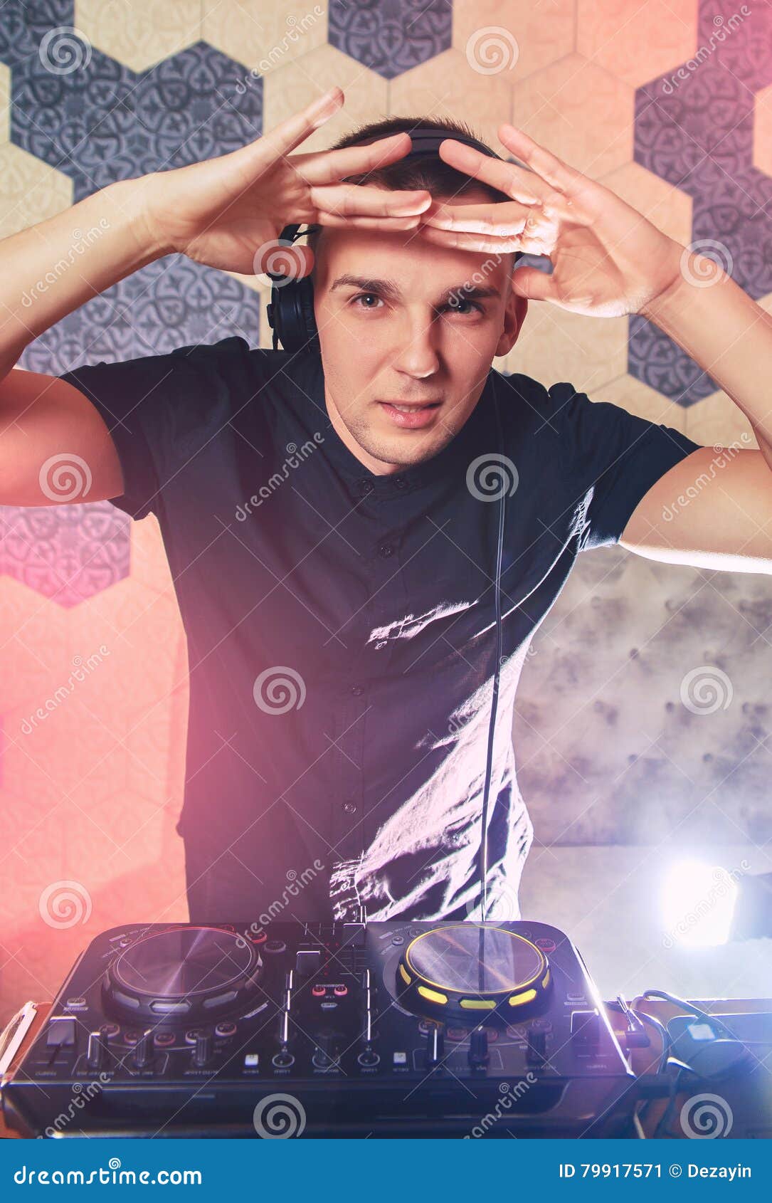 Young Man DJ with Mixer is Working Stock Image Image of equipment