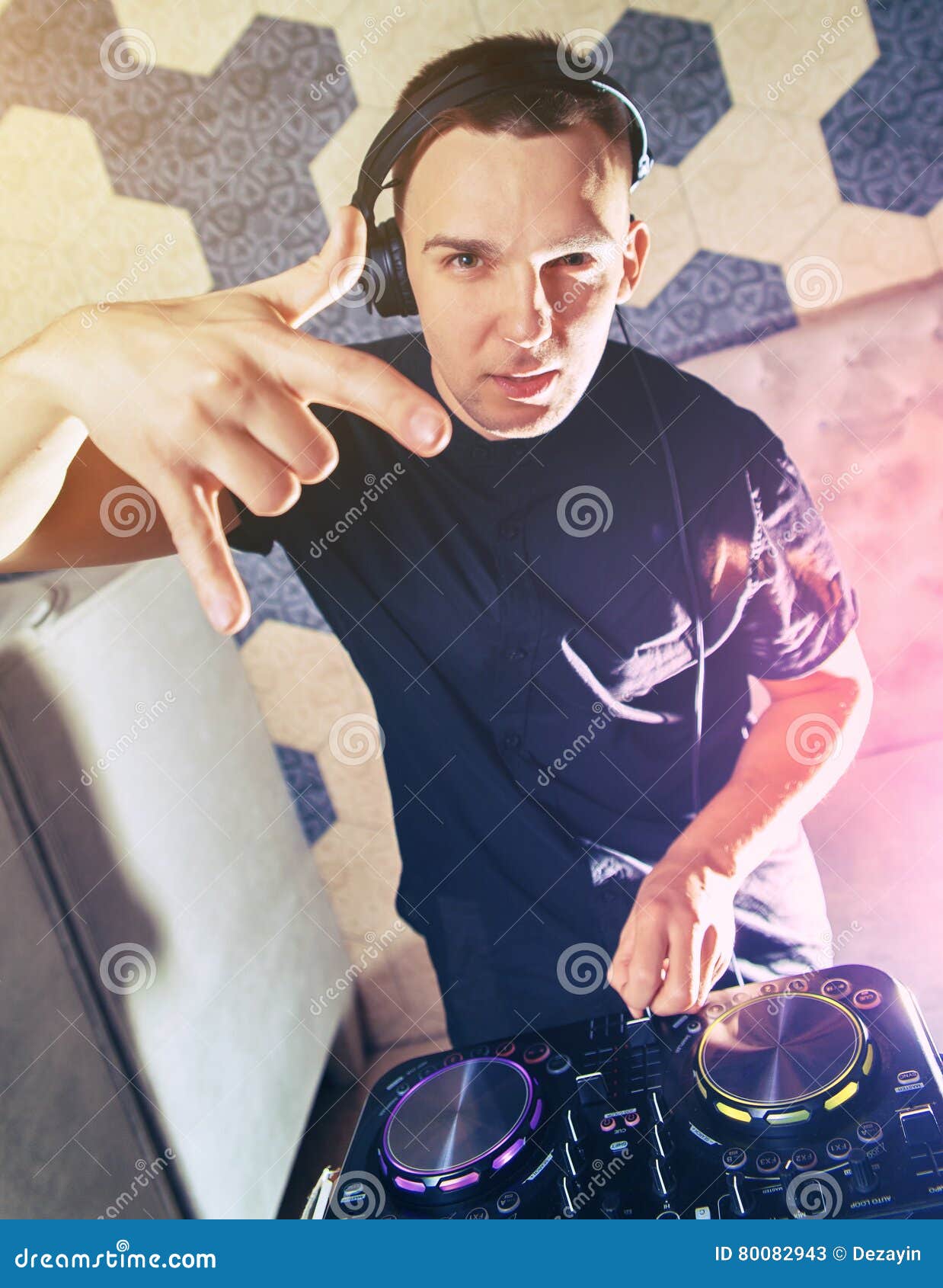 Young Man DJ with Mixer is Working Stock Image Image of clubbing, nightlife 80082943