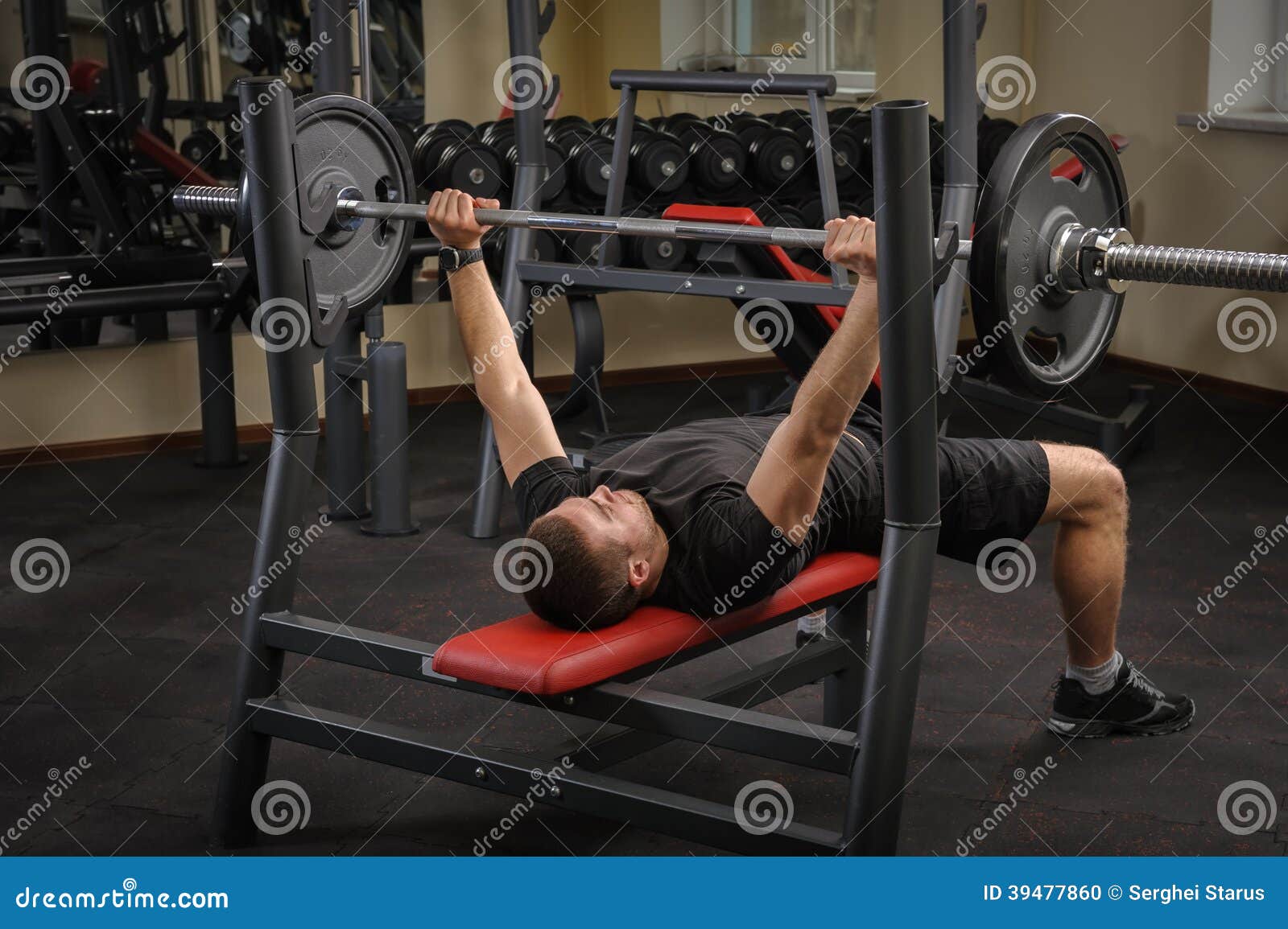 Young Man Doing Bench Press Workout in Gym Stock Photo Image of