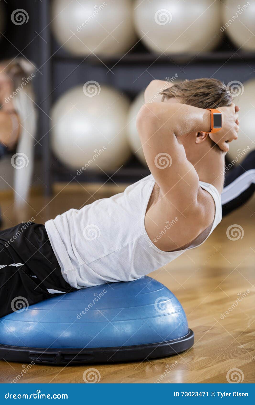 Young Man Doing Crunches in Gym Stock Image Image of ball, activity