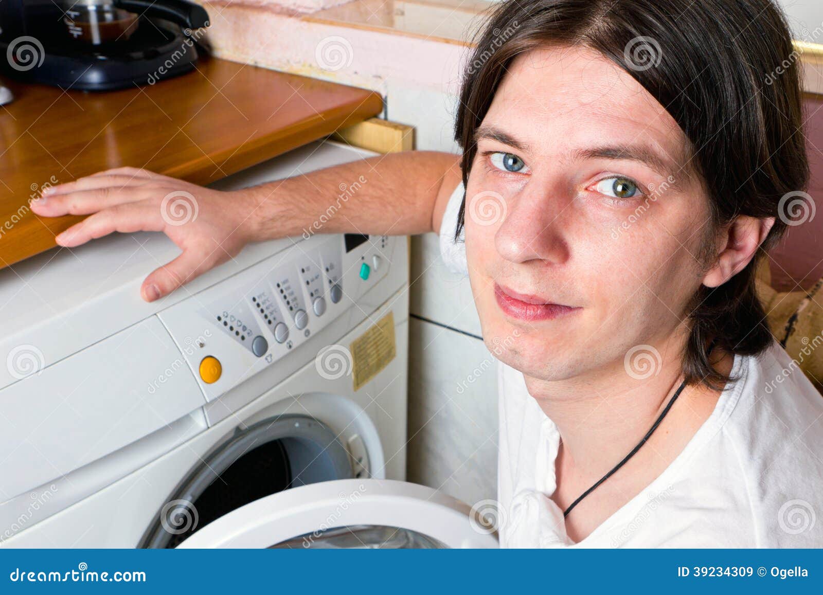 Young Man Doing Laundry at Home Stock Image Image of laundry, male