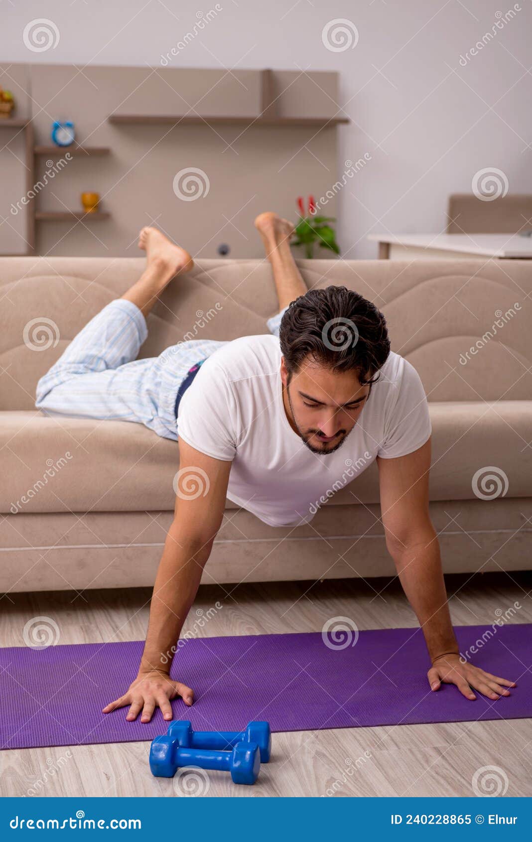 Young Man Doing Sport Exercises at Home Stock Image Image of enjoying