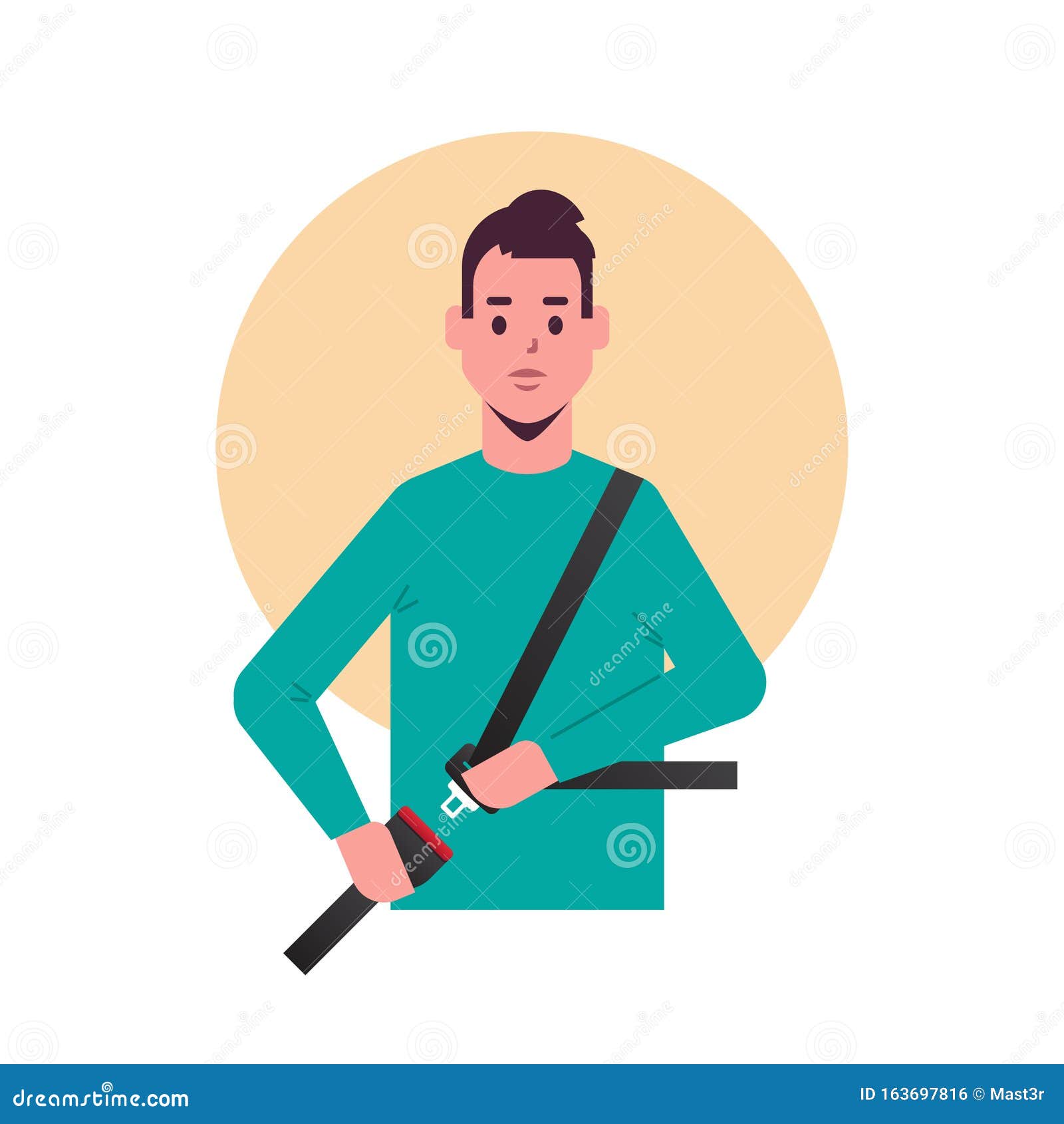 Young Man Driver or Passenger Fastening Seat Belt before Driving ...