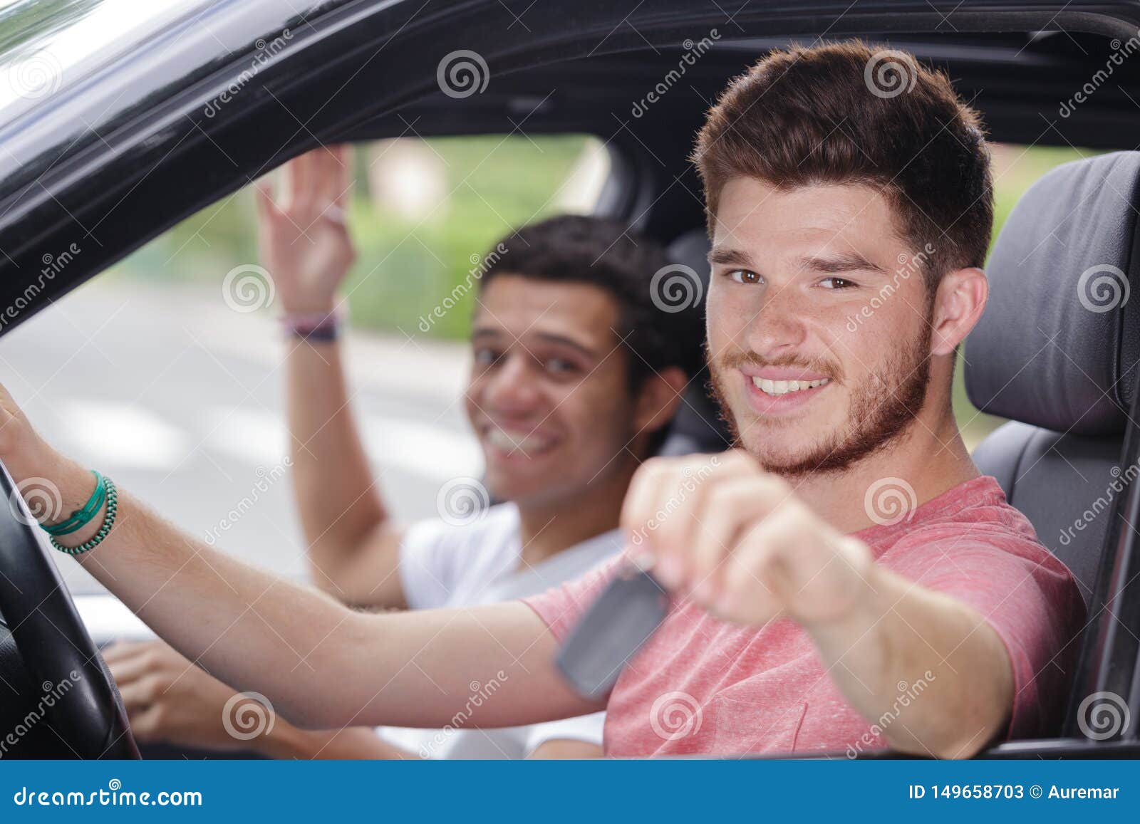 Young Man Driving Behind Wheel Car Stock Image Image of automobile