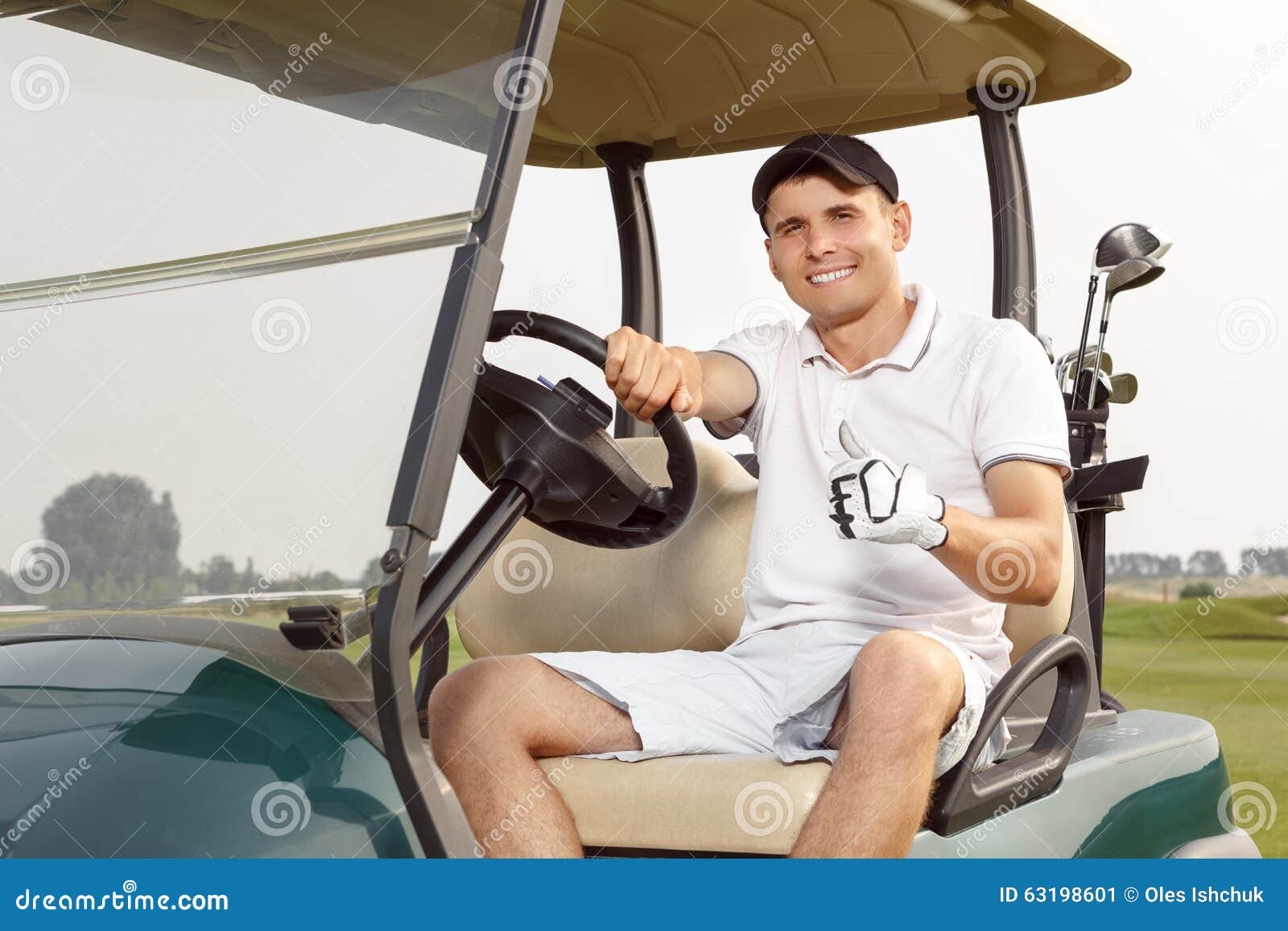 Young Man Driving Cart on a Golf Course Stock Image Image of like