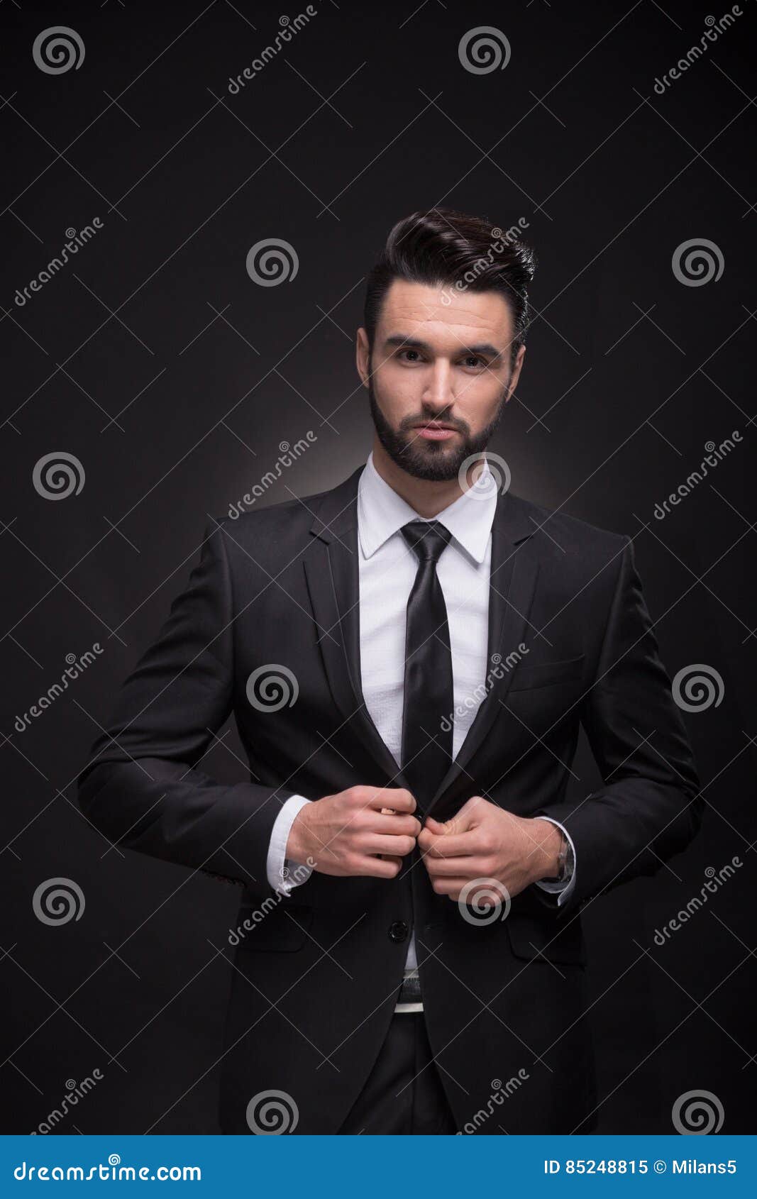 Young Man Elegant Suit, Looking At Camera, Black Background Stock Image ...