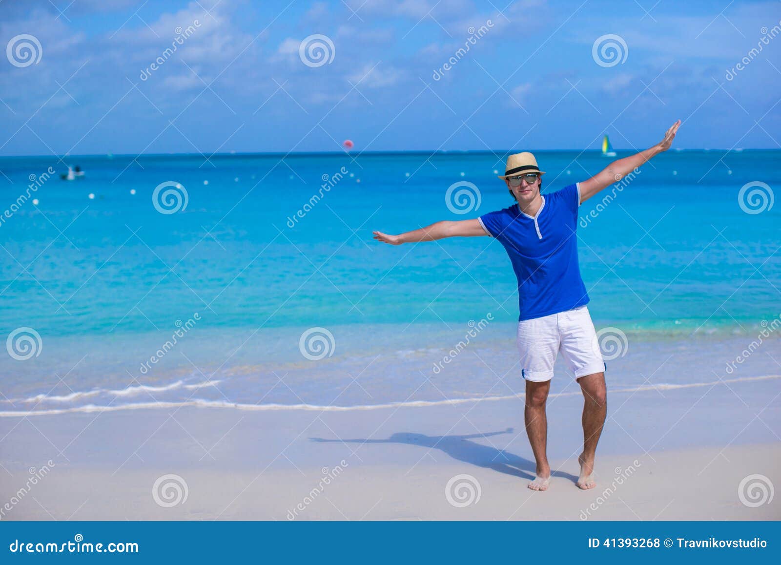 Young Man Enjoy Caribbean Vacation on Tropical Stock Photo Image of