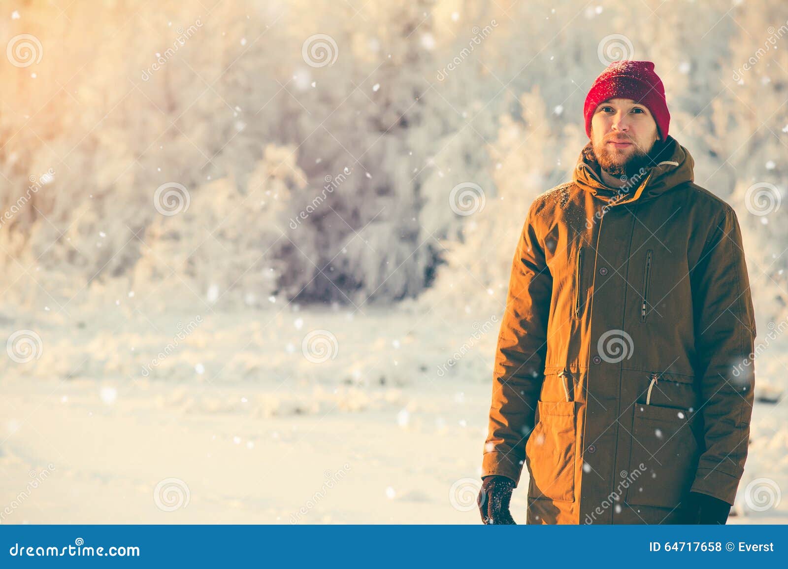 Young Man Enjoying Snow Weather Walking Outdoor Stock Photo - Image of ...