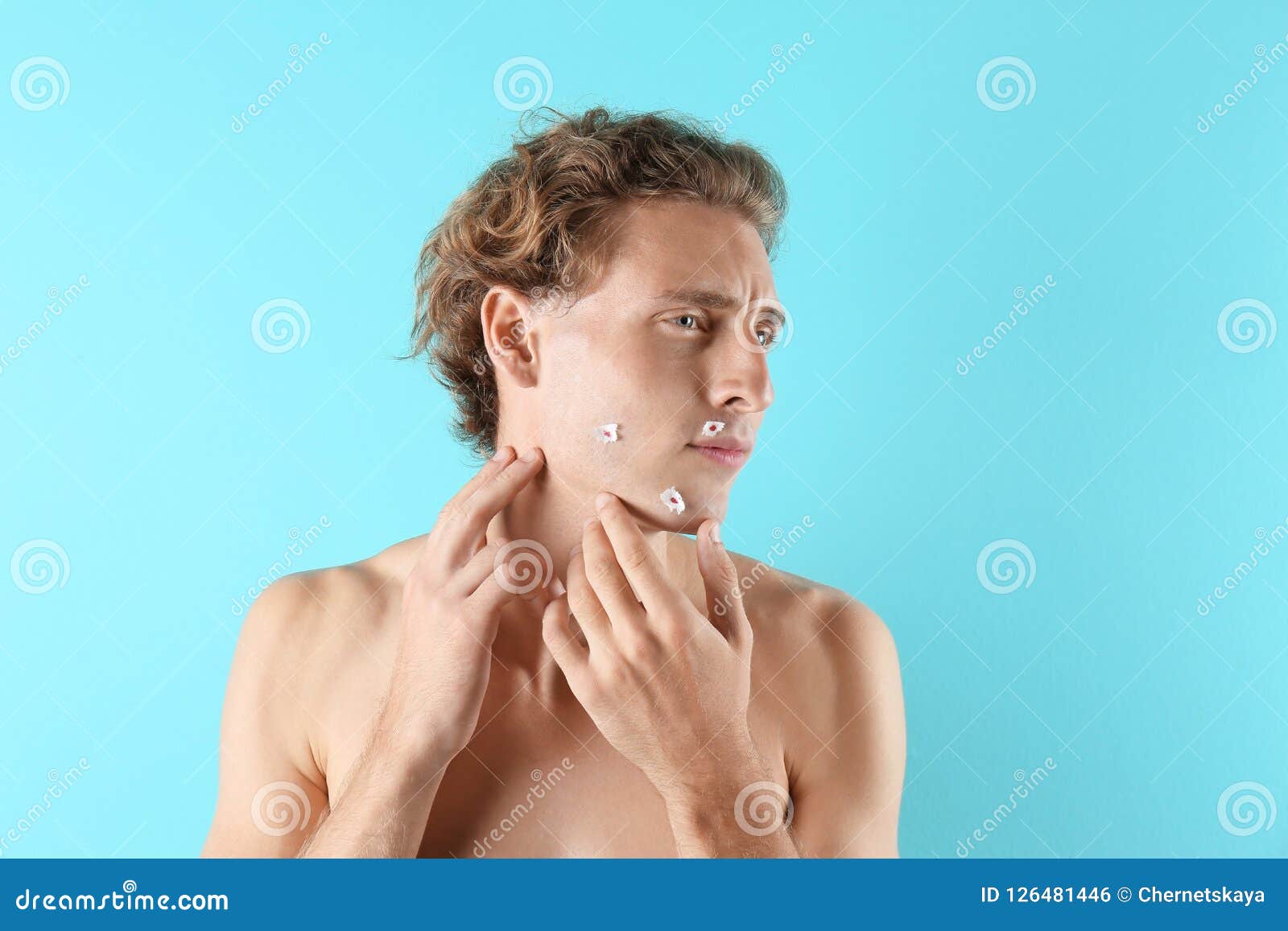 Young Man With Face Hurt While Shaving Stock Photo Image Of