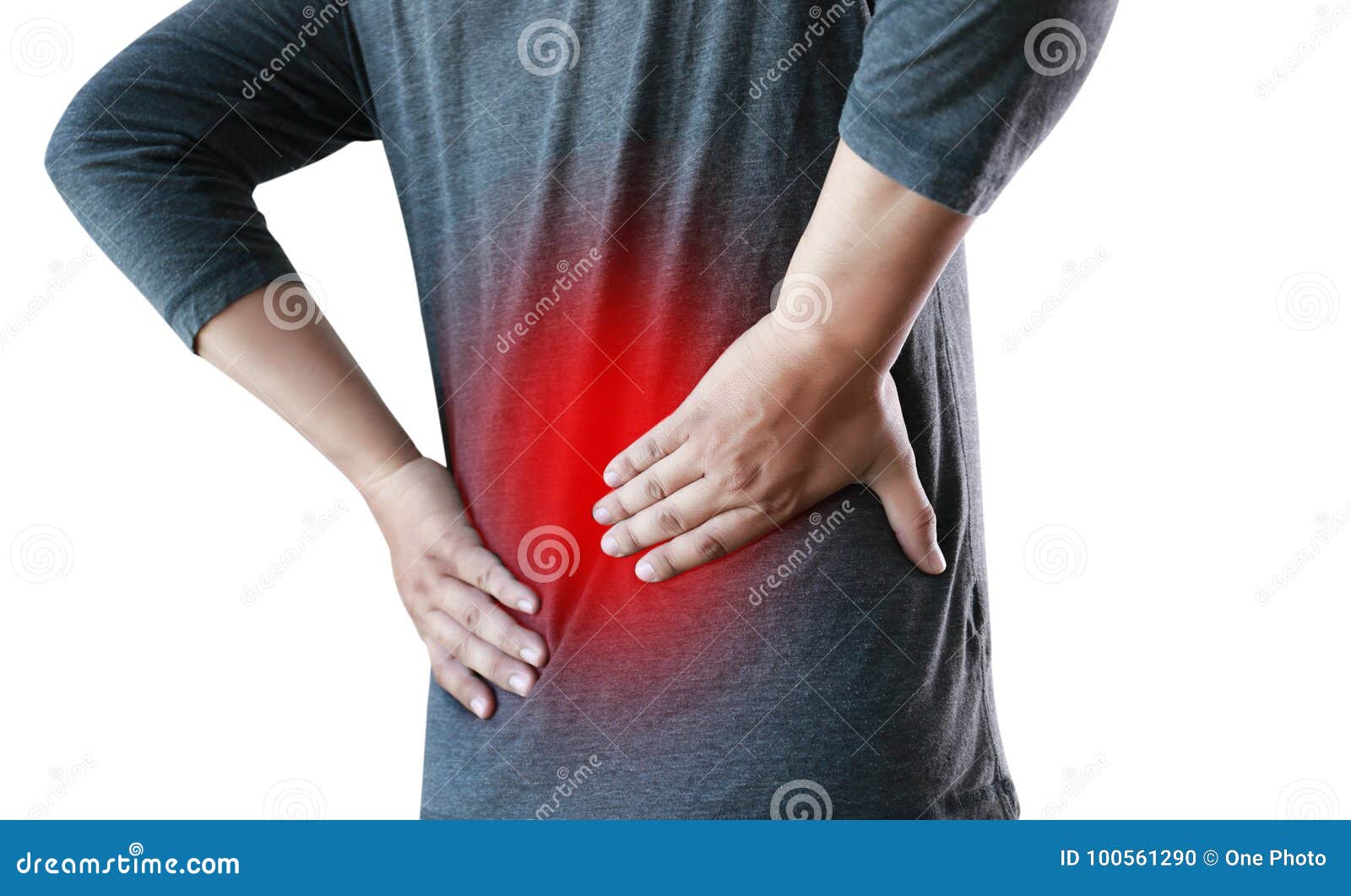 Young Man Feeling Suffering Lower Back Pain Pain Relief Concep Stock