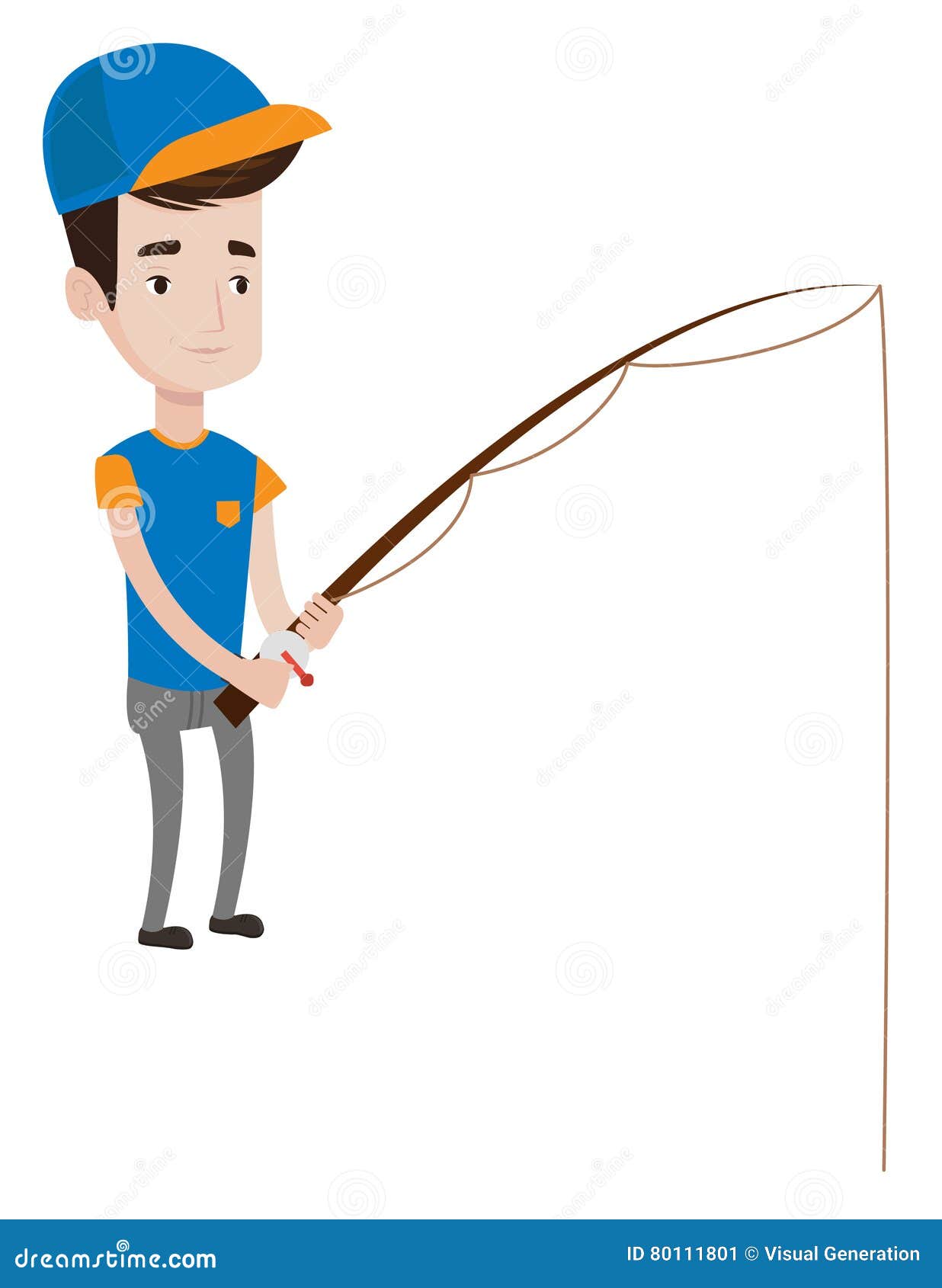 Young Man Fishing with Fish-rod. Stock Vector - Illustration of catch ...