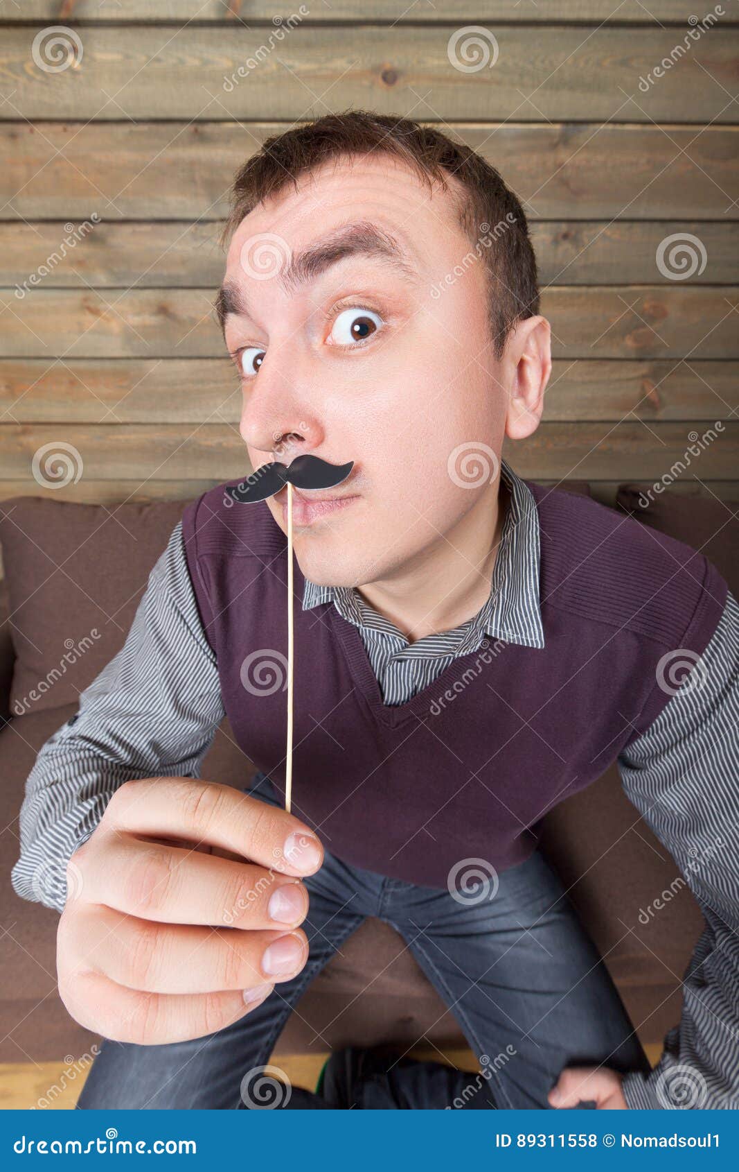 Young Man with Funny Moustache on a Stick Stock Photo - Image of ...