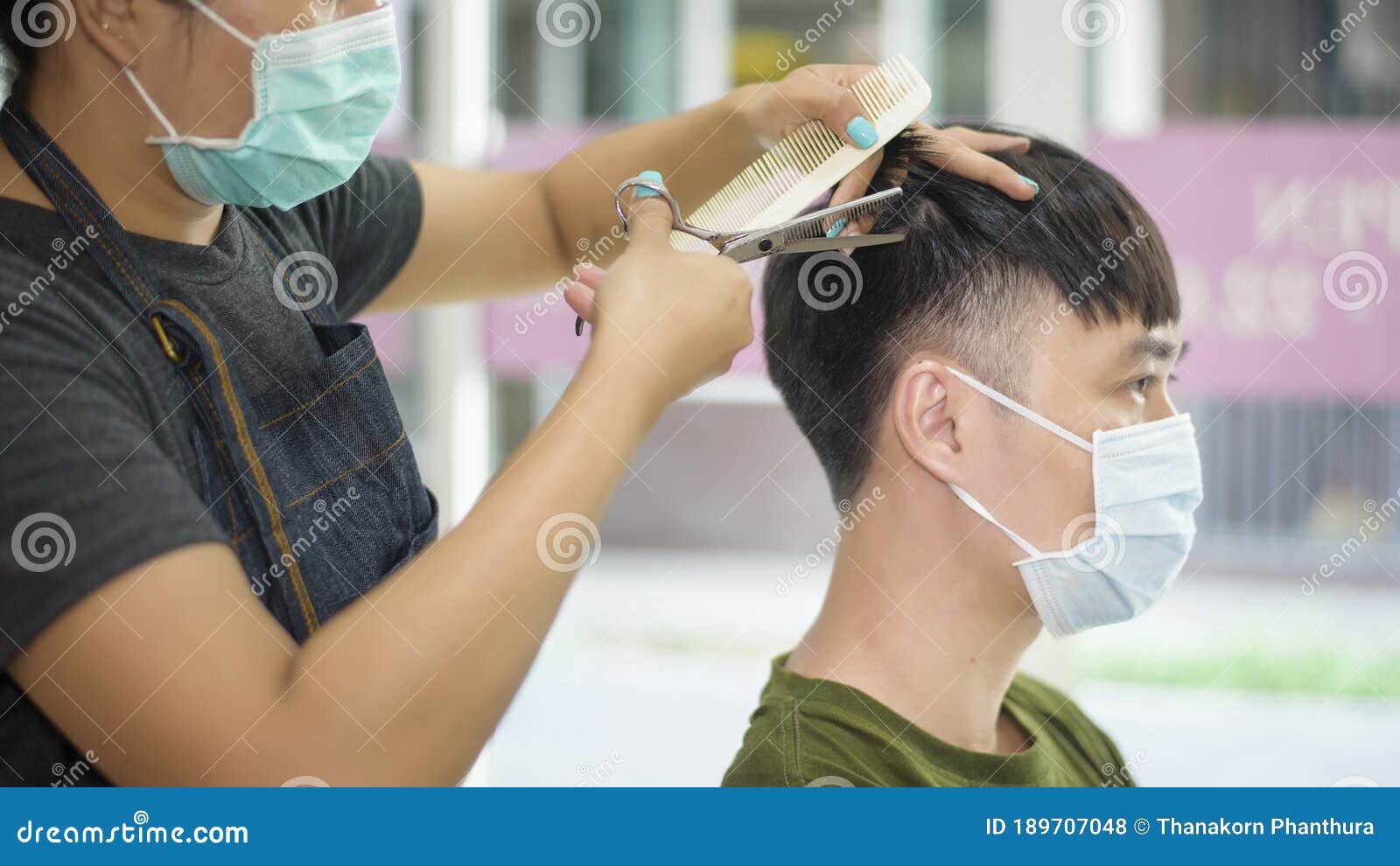 A Young Man is Getting a Haircut in a Hair Salon , Wearing Face Mask for Protection Covid-19 , Salon Safety Concept Stock Photo - Image of distance, coronavirus: 189707048 A Young Man is Getting a Haircut in a Hair Salon , Wearing Face Mask for Protection Covid-19 , Salon Safety Concept Stock Photo - Image of distance, coronavirus: 189707048