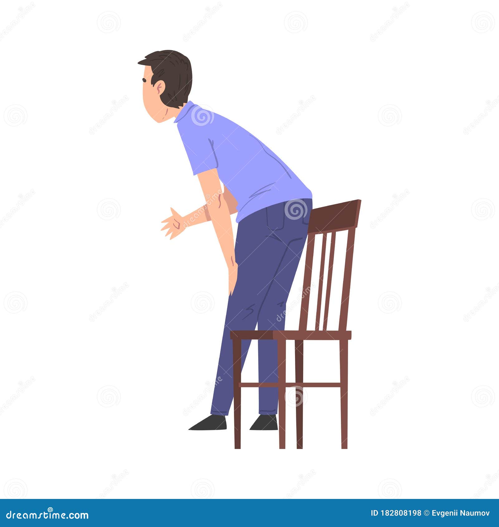 Young Man Getting Up from His Chair, Side View Vector Illustration ...